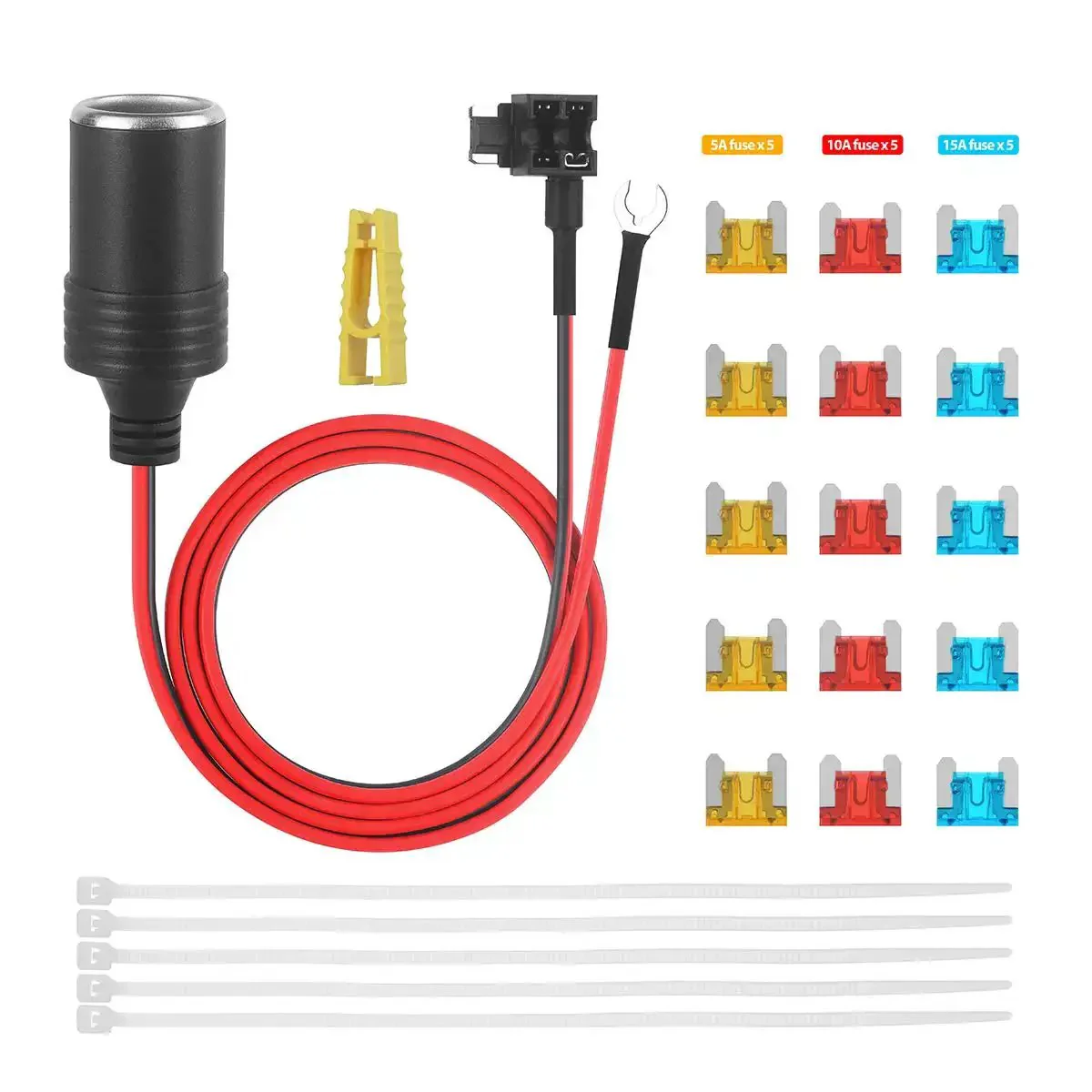 12V Add A Circuit Fuse Tap Adapter For Car Cigarette Lighter With 3.3 Ft 1 m 18 AWG Cable And Fuse Holder Easy Install Power Tap For Upgrading Your Ride Electrical System
