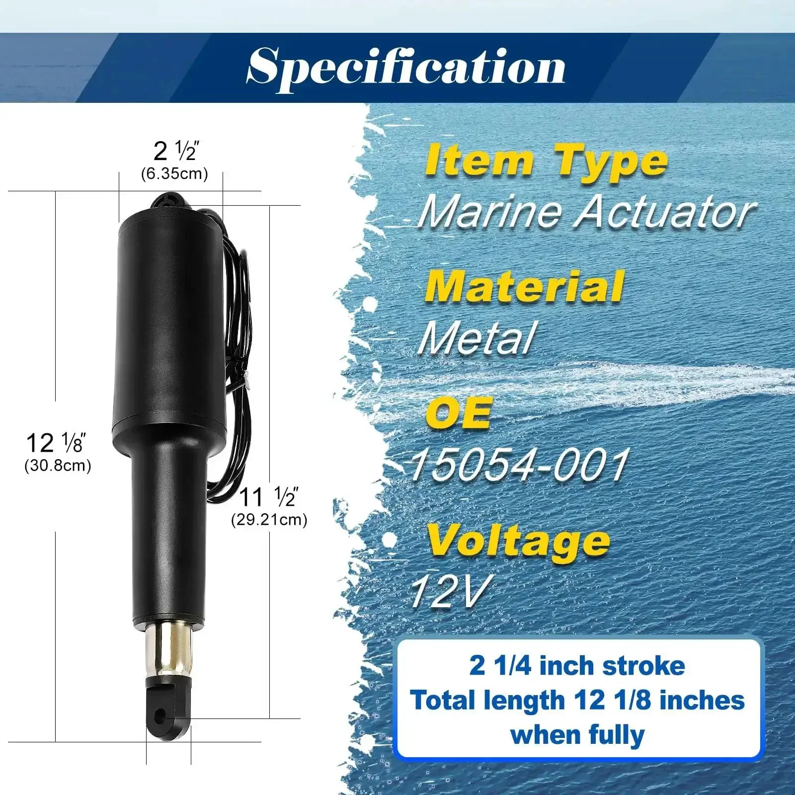 12V Boat Trim Tab Actuator With Two And A Quarter Inch Stroke OE Replacement 15054-001 15054001 20400-001 Heavy Duty Beefed Up Marine Grade Gears Ball Screw Lock For Smooth Easy Trim Control - Image 5