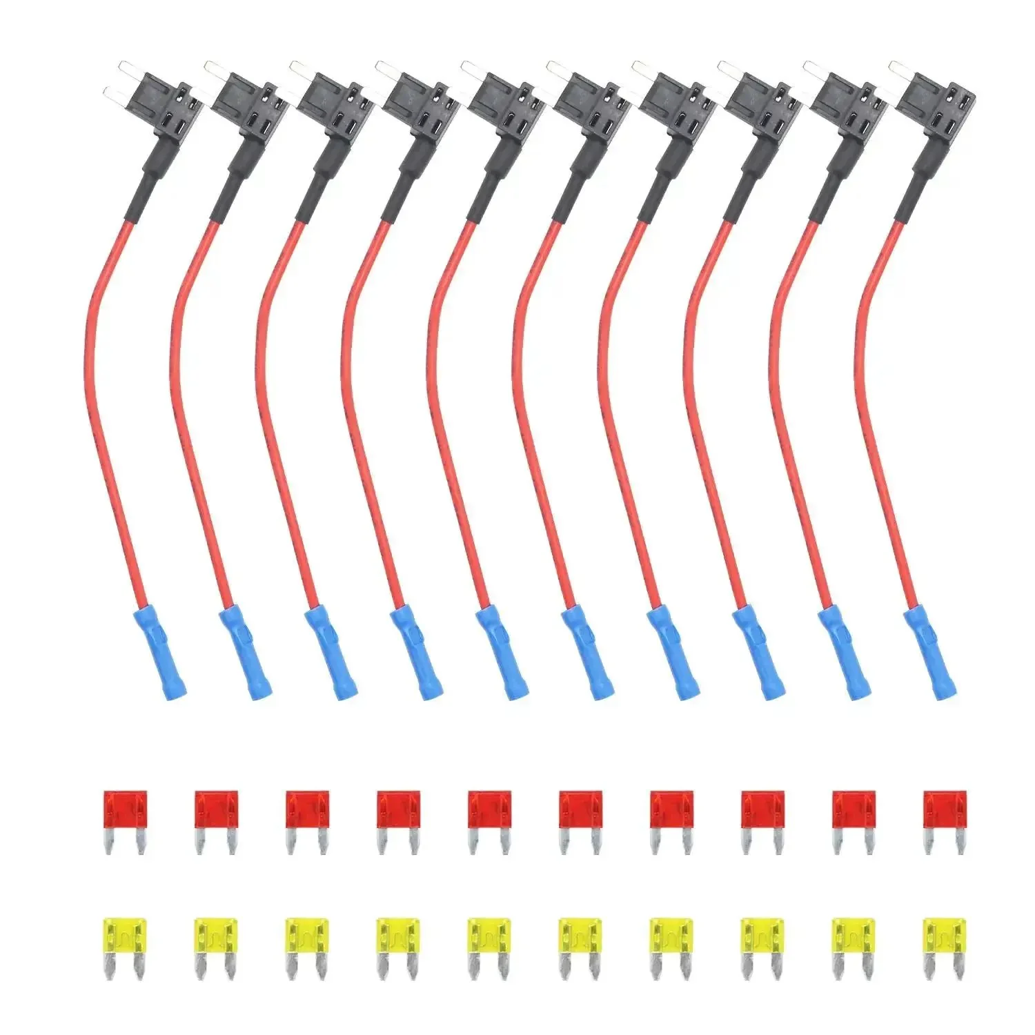 12V Car Add A Circuit Fuse Tap Adapter Kit With Mini ATS Blade Fuse Holder Dual Slot For Safe Circuit Expansion Without Splicing Or Cutting In Any Vehicle Includes Ten 10A And Ten 20A Fuses