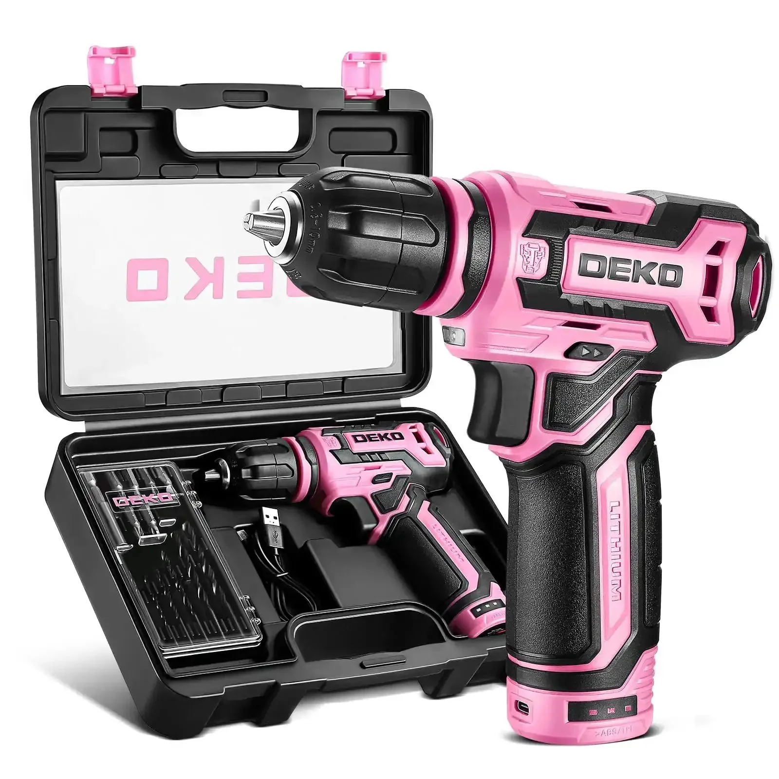 12V Cordless Drill Kit With Pink Design And LED Light 800 RPM Power Drill Set With Multi Tool Gift Box Lightweight Women Friendly Drill For Wood And Plastic DIY Projects