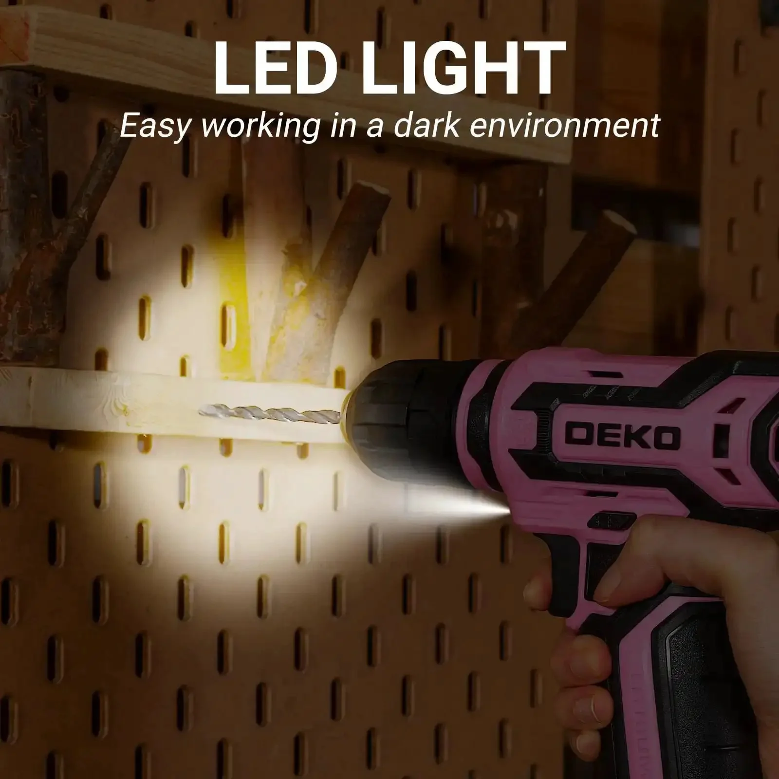 12V Cordless Drill Kit With Pink Design And LED Light 800 RPM Power Drill Set With Multi Tool Gift Box Lightweight Women Friendly Drill For Wood And Plastic DIY Projects - Image 4