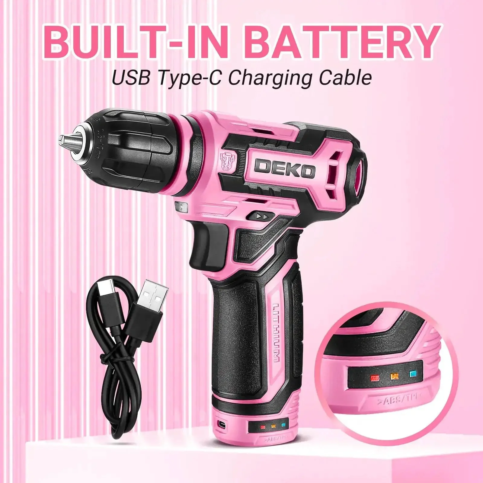 12V Cordless Drill Kit With Pink Design And LED Light 800 RPM Power Drill Set With Multi Tool Gift Box Lightweight Women Friendly Drill For Wood And Plastic DIY Projects - Image 5