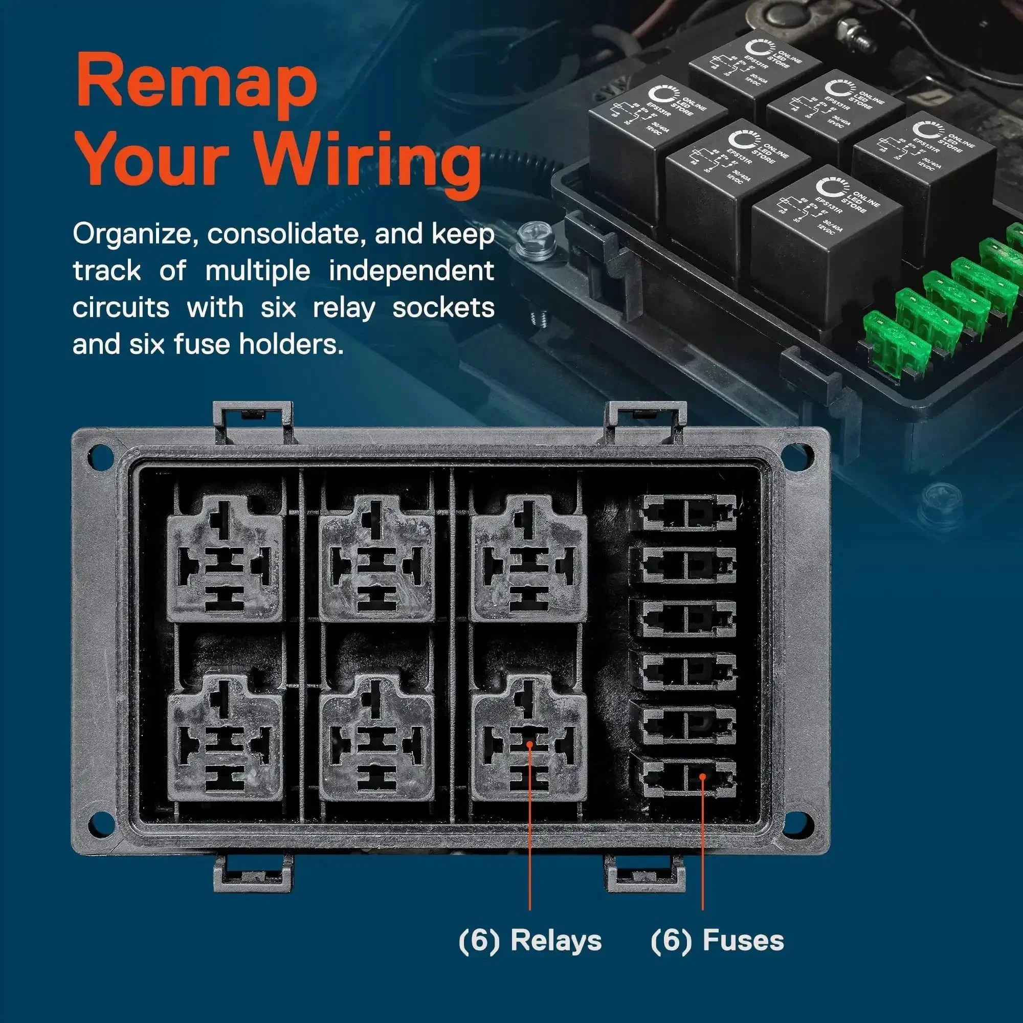 12V DC Auto Waterproof Fuse And Relay Box With Six Relay Sockets And Six Fusible Holders Bosch Style Relays Holder For Cars Boats Marine Lighting Equipment - Image 8