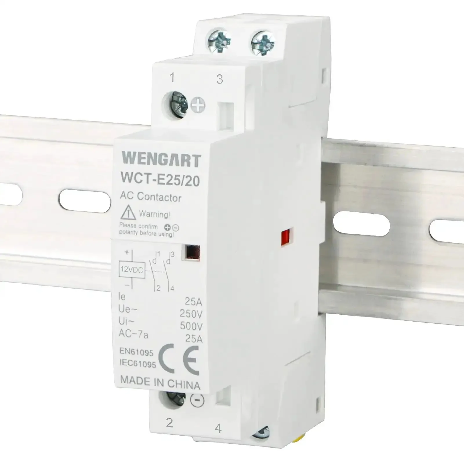 12V DC Coil Contactor 25 Amp 2 Pole Normally Open Noise Free Switch For RV, Solar And Smart Systems, 35mm DIN Rail Mount, Energy Saving DC Contactor WCT-E25 - Image 2