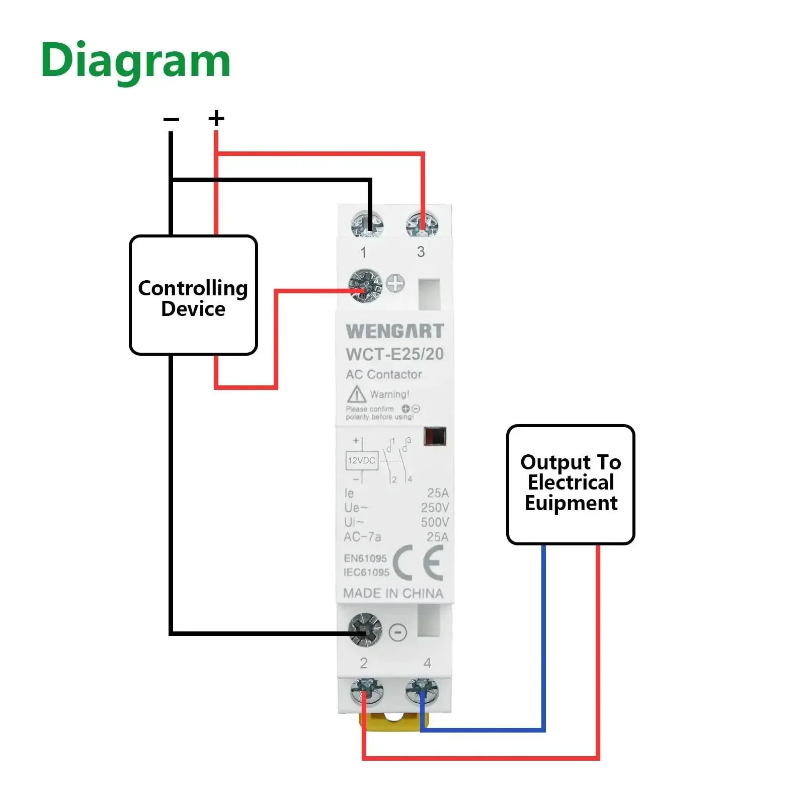 12V DC Coil Contactor 25 Amp 2 Pole Normally Open Noise Free Switch For RV, Solar And Smart Systems, 35mm DIN Rail Mount, Energy Saving DC Contactor WCT-E25 - Image 4