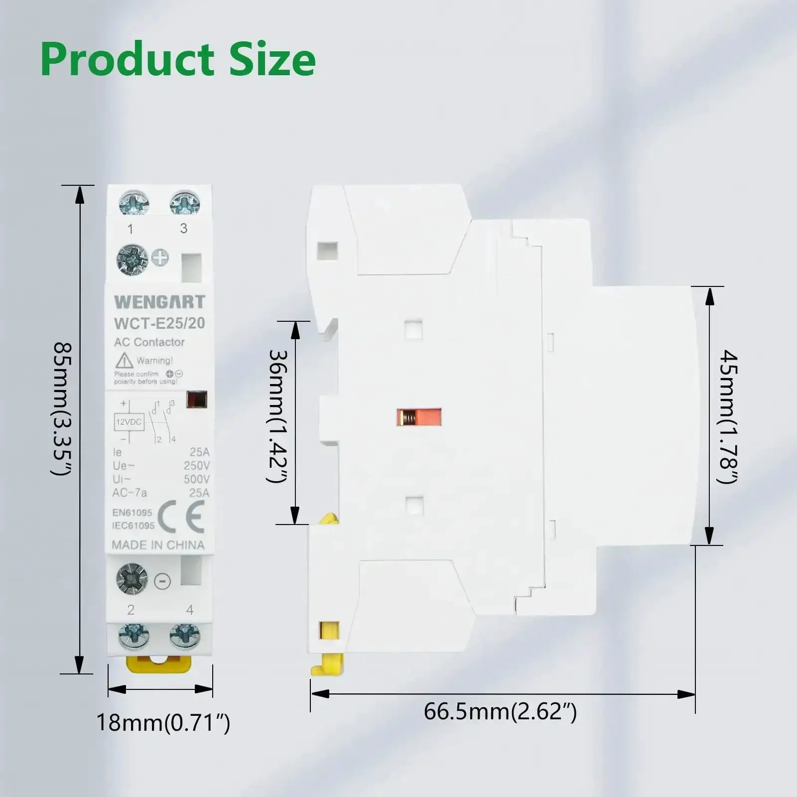 12V DC Coil Contactor 25 Amp 2 Pole Normally Open Noise Free Switch For RV, Solar And Smart Systems, 35mm DIN Rail Mount, Energy Saving DC Contactor WCT-E25 - Image 6