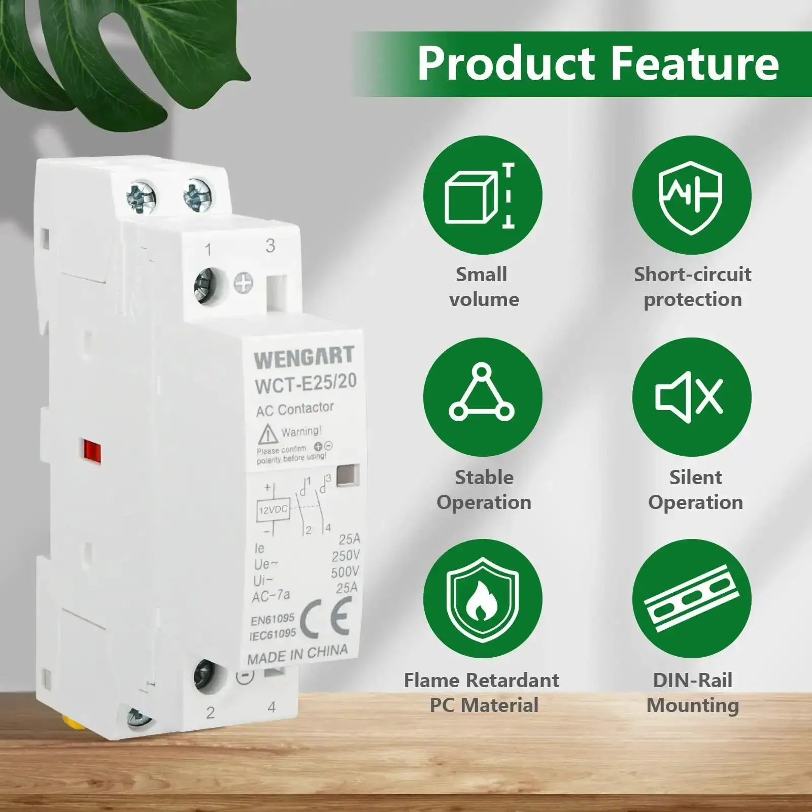 12V DC Coil Contactor 25 Amp 2 Pole Normally Open Noise Free Switch For RV, Solar And Smart Systems, 35mm DIN Rail Mount, Energy Saving DC Contactor WCT-E25 - Image 9