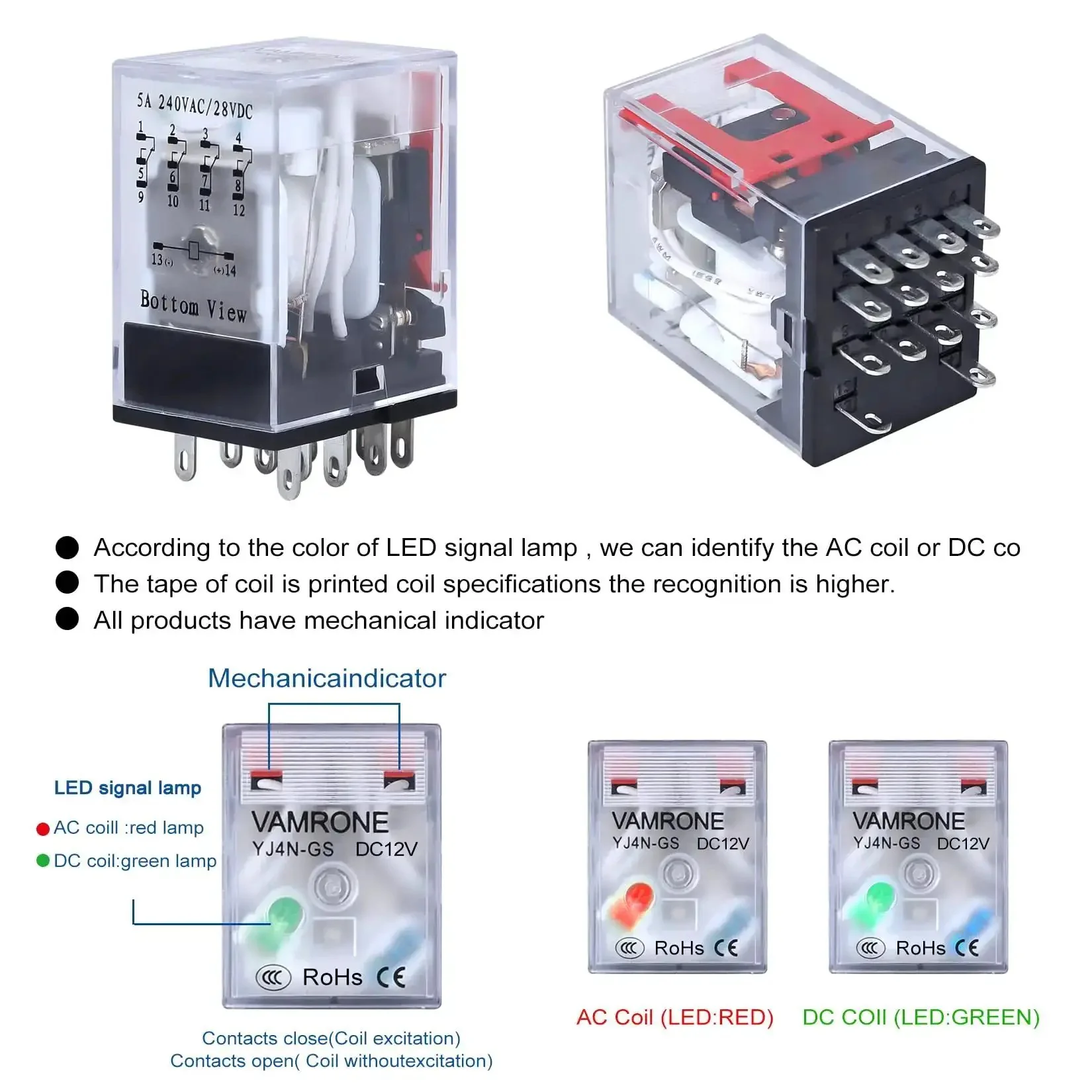 12V DC Relay Built Tough With Socket Base And LED Indicator, 14 Pin, 5 Amp, 4PDT 4NO 4NC, DIN Rail Ready Industrial Control Relay For Motors, Fans, Compressors, And Pumps - Image 5