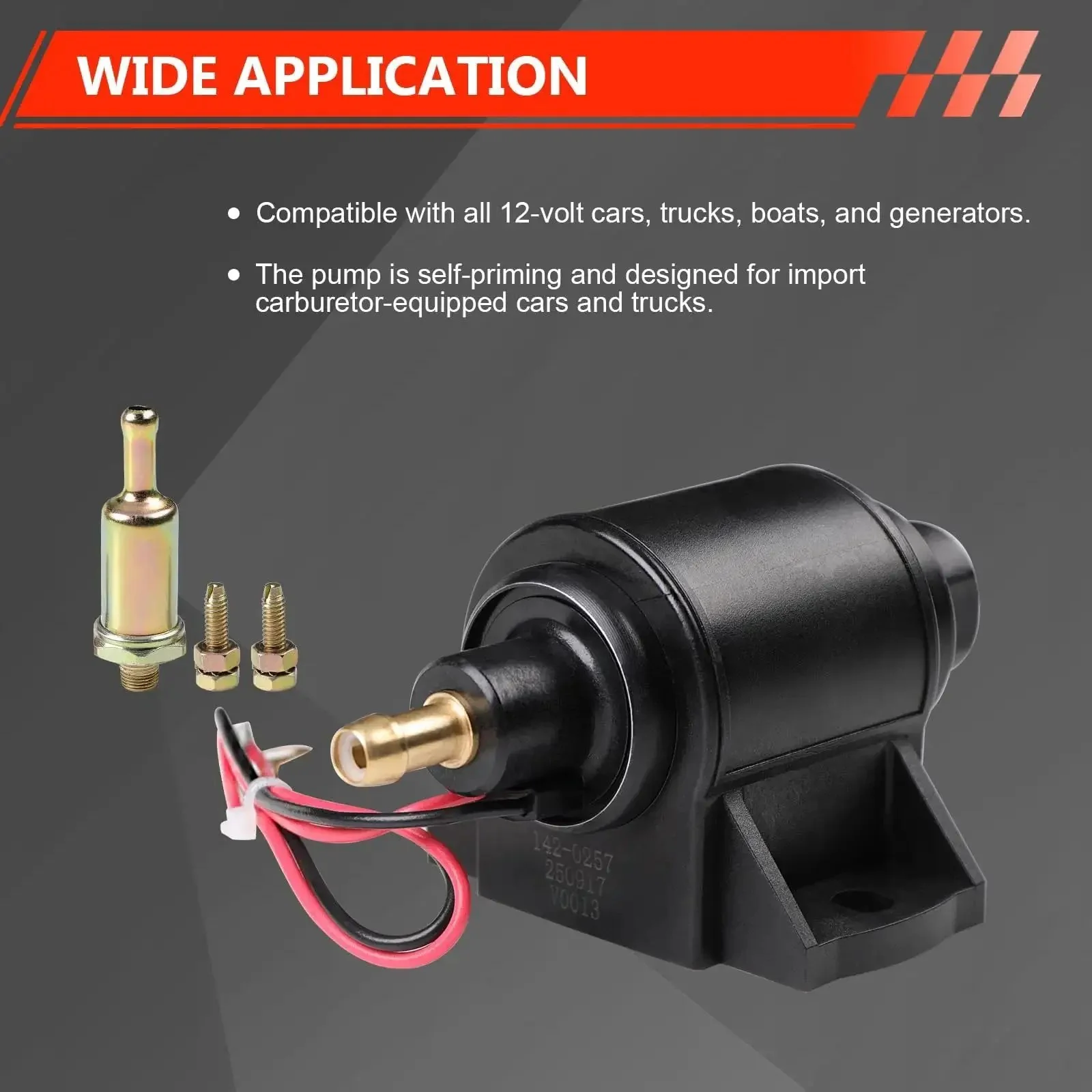 12V Electric Fuel Pump For Cars, Trucks, Boats And Generators, Delivers 2 To 3.5 PSI And 28 GPH Flow, Three Eighth Inch Inlet And Outlet, Compatible With Gasoline And Diesel Engines, Easy Install, Durable Marine And Auto Ready Fuel Transfer Pump - Image 2
