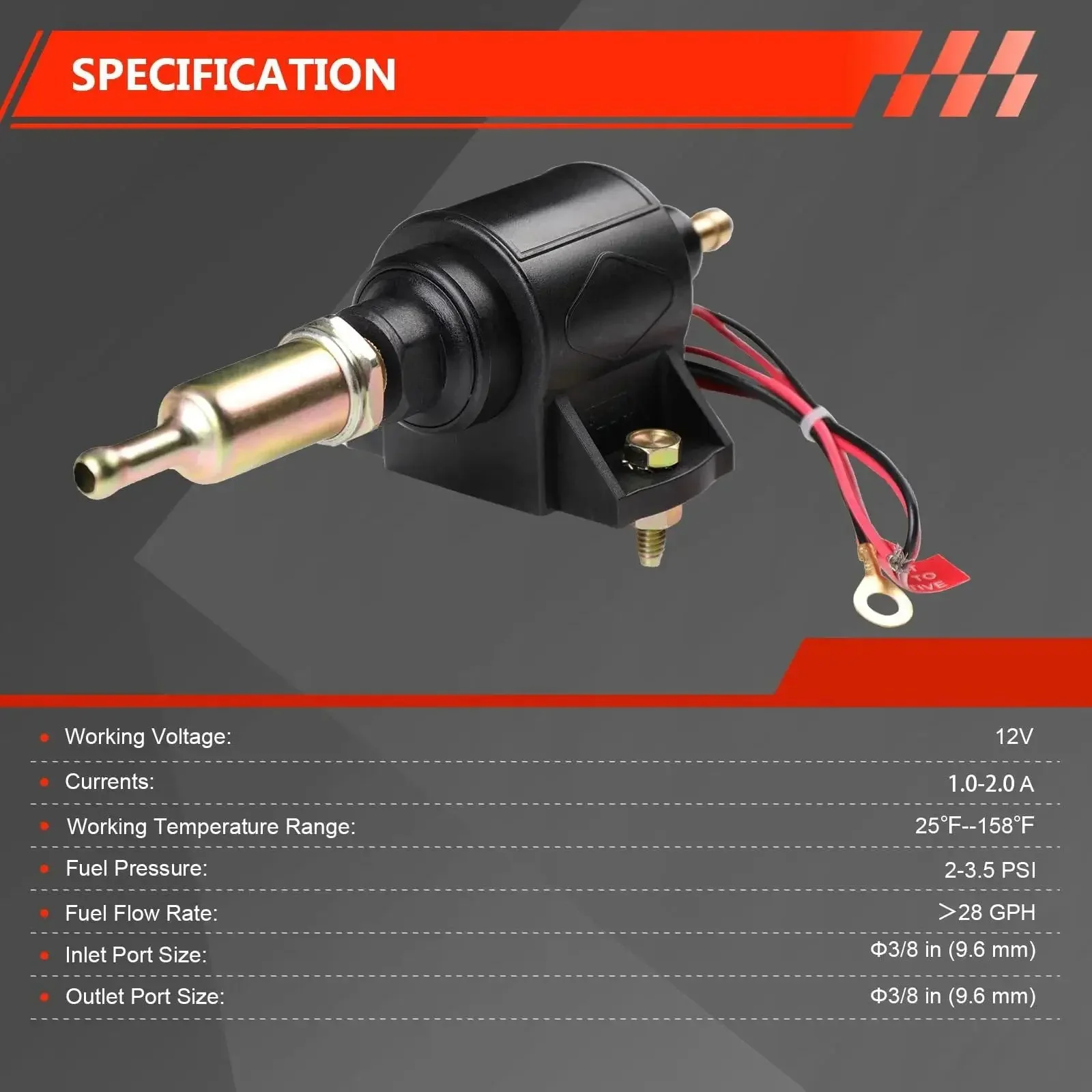 12V Electric Fuel Pump For Cars, Trucks, Boats And Generators, Delivers 2 To 3.5 PSI And 28 GPH Flow, Three Eighth Inch Inlet And Outlet, Compatible With Gasoline And Diesel Engines, Easy Install, Durable Marine And Auto Ready Fuel Transfer Pump - Image 7