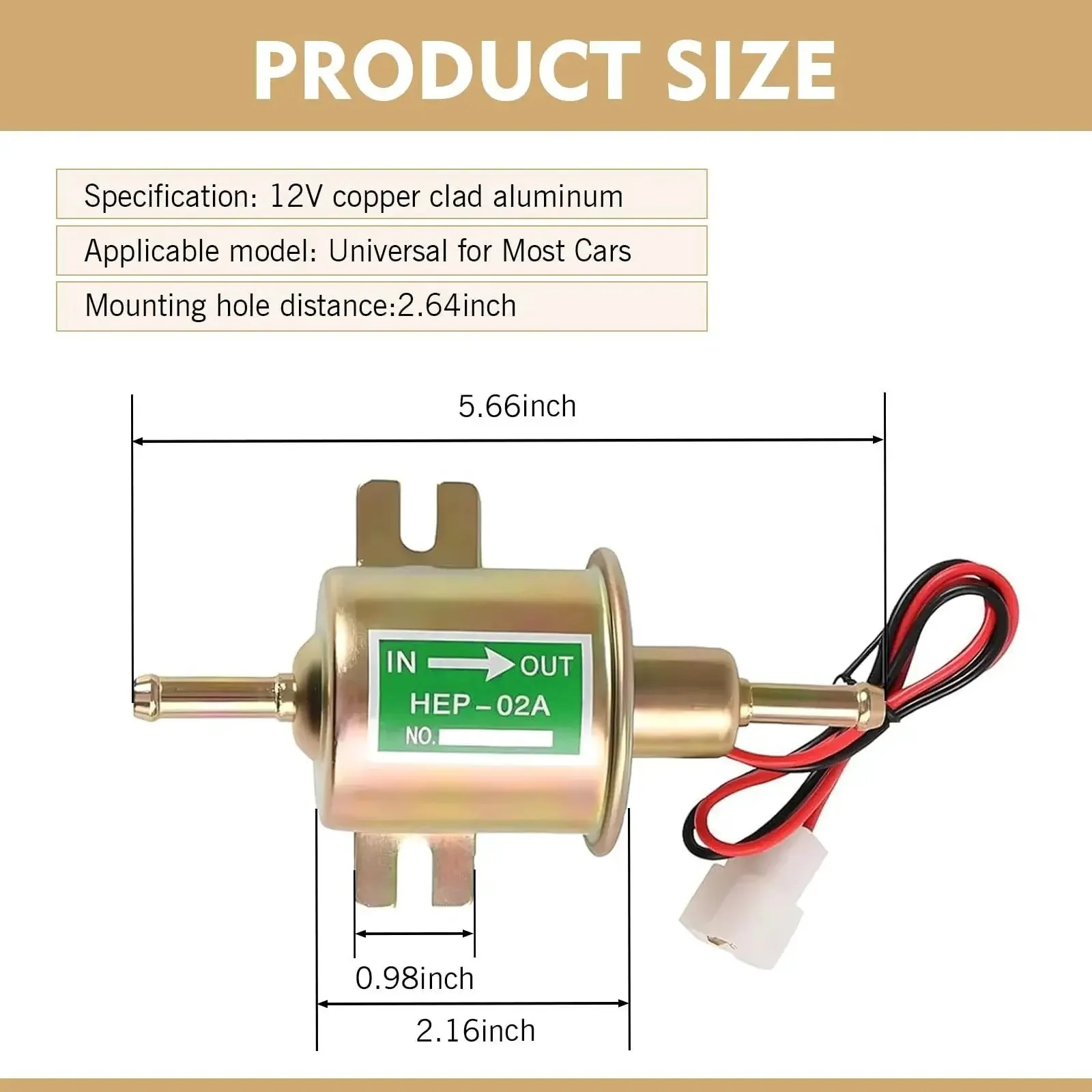 12V Inline Electric Fuel Pump Low Pressure For Cars Trucks Boats Carburetors Lawn Mowers And Generators Copper Clad Metal Build 3 To 5 PSI Output 80 To 100 LPH Flow Durable Mounting With Six Point Seven Centimeter Spacing And 0.8 Centimeter Inlet Outlet - Image 6