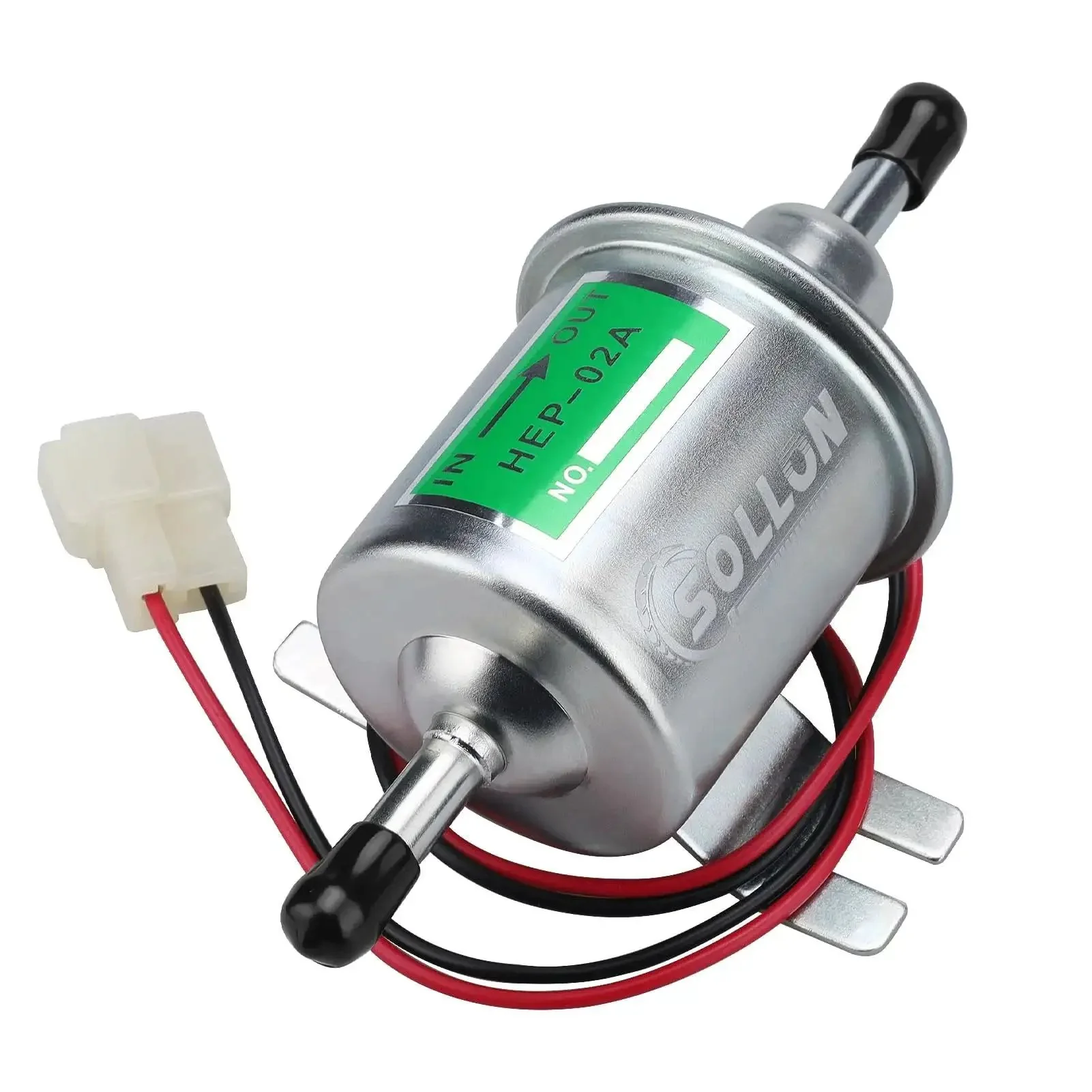 12V Inline Fuel Pump Universal Low Pressure 3-6 PSI, 30 GPH, 8mm Hose, Copper Clad Aluminum, Built For Gasoline And Diesel Engines, Works With Trucks, Lawn Mowers, Carburetors, Motorcycles, ATVs, Boats