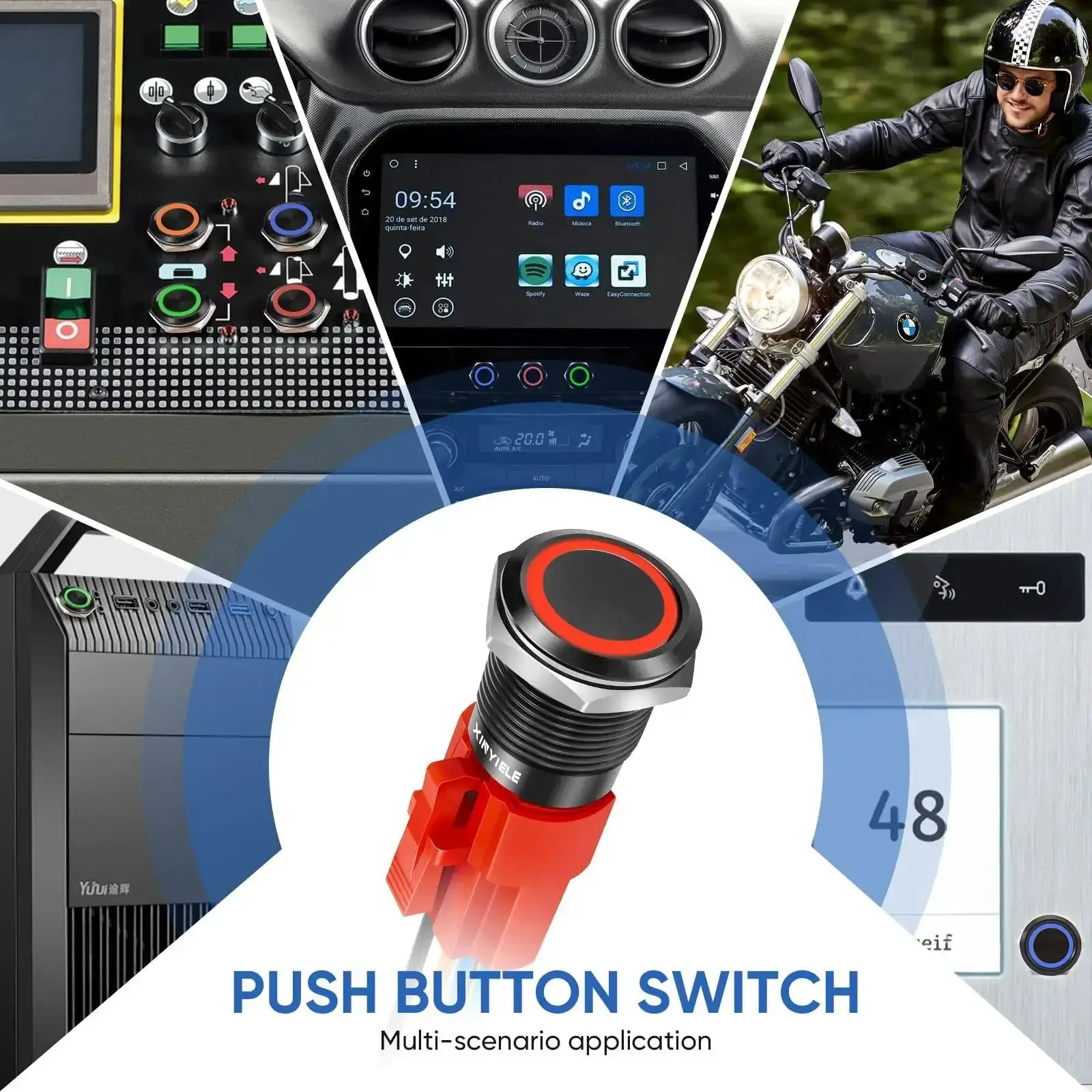 12V Latching Push Button Switch With Waterproof LED Ring Red Light For Car On Off Power Button 0.63 Inch Mount Hole Self Locking Black Shell Tough As Nails Wiring Socket Plug - Image 2