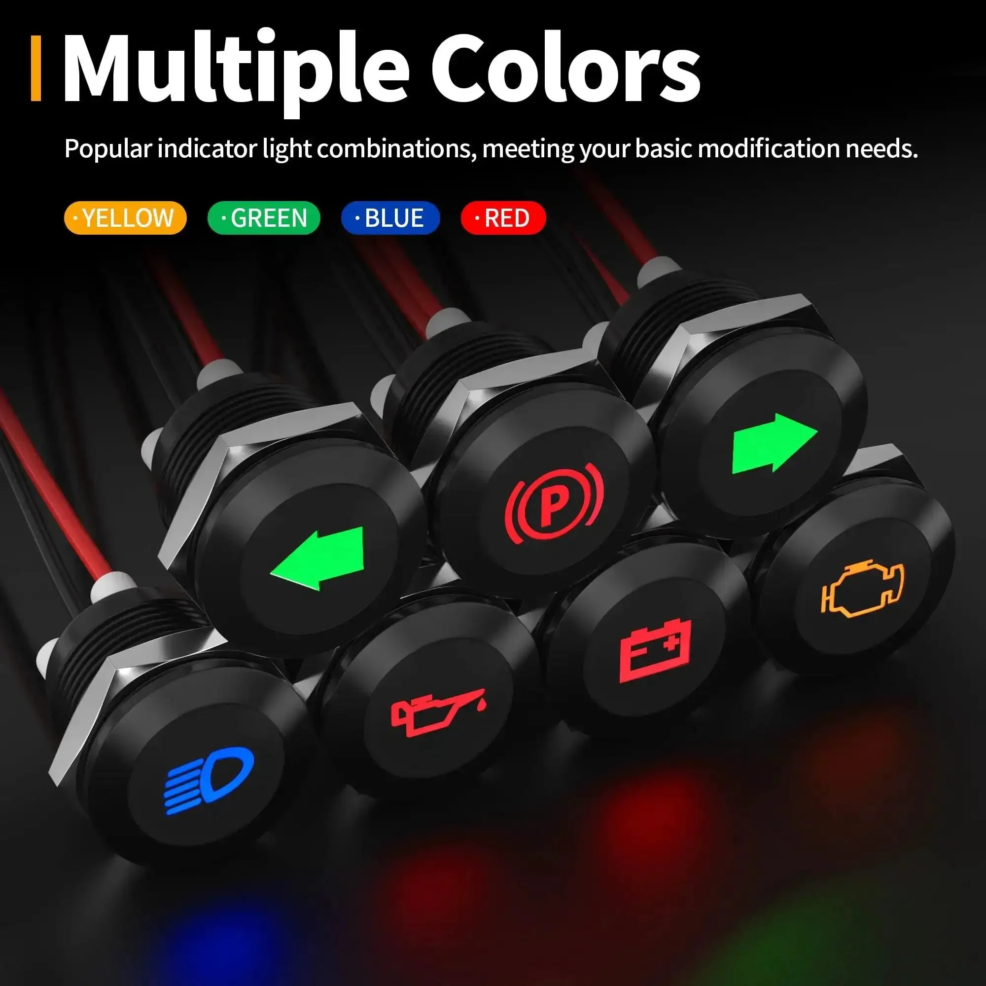 12V LED Indicator Light Kit Waterproof Seven Piece Set For Your Ride Dash Panels 12V And 24V Metal Indicator Lights With Three Hundred Millimeter Wires Black - Image 3