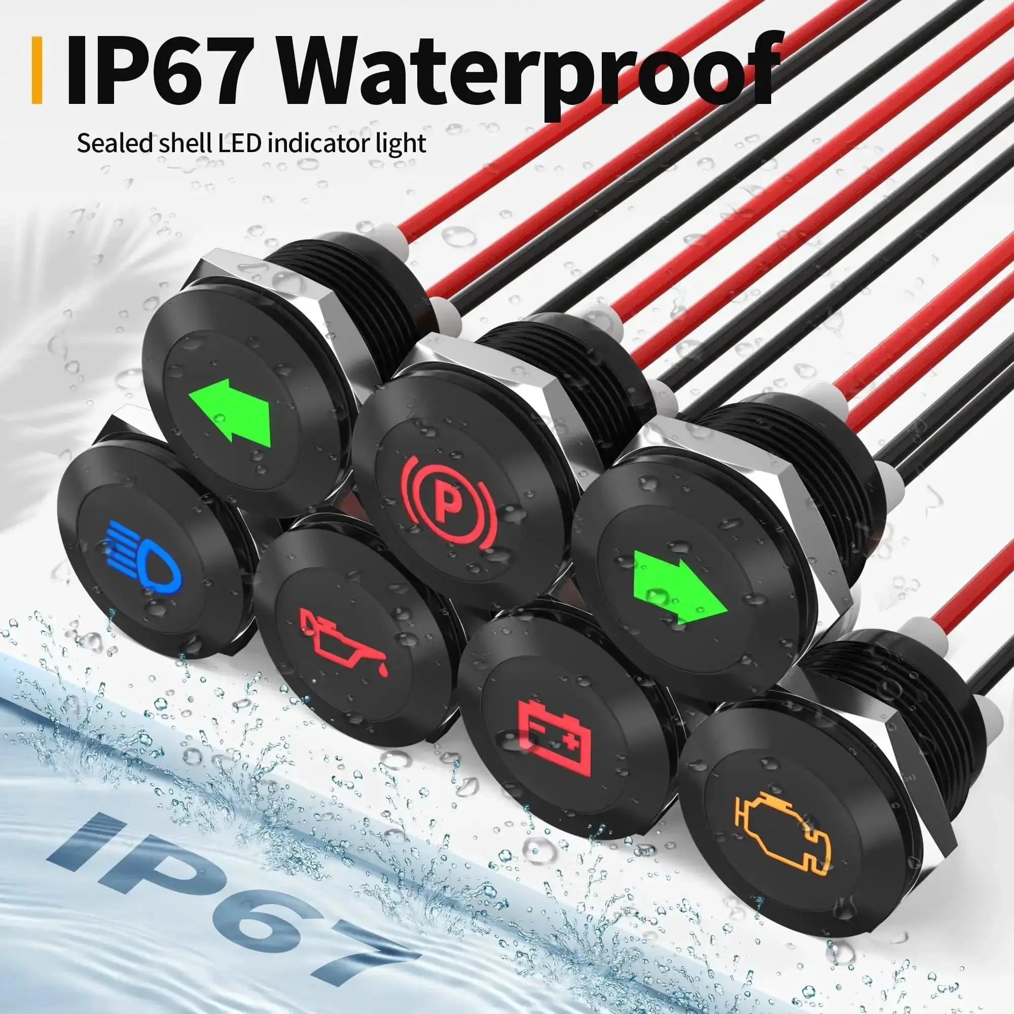 12V LED Indicator Light Kit Waterproof Seven Piece Set For Your Ride Dash Panels 12V And 24V Metal Indicator Lights With Three Hundred Millimeter Wires Black - Image 4