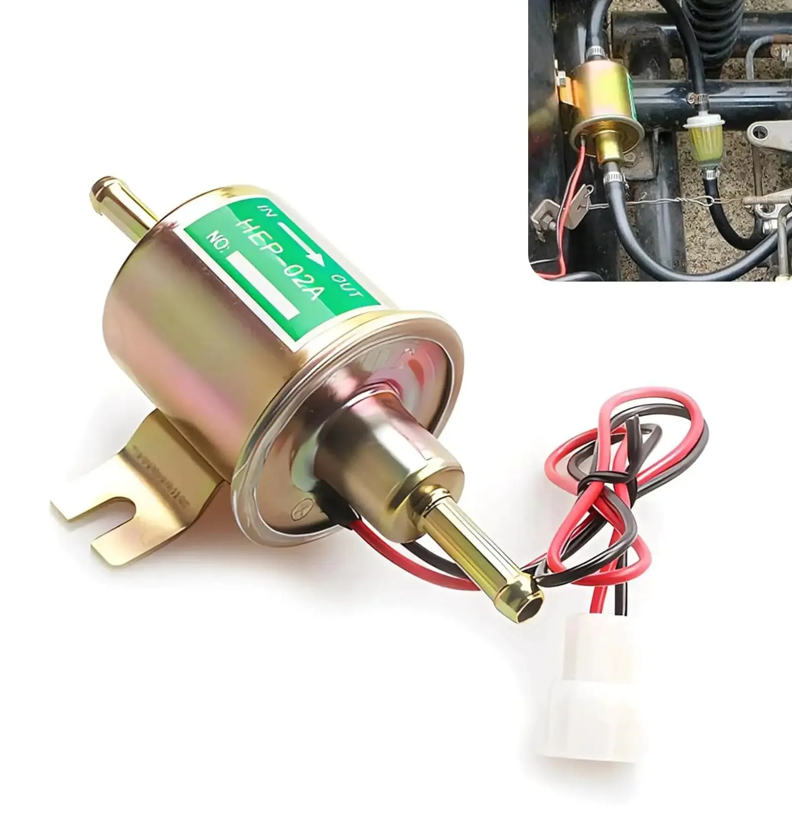 12V Low Pressure Electric Fuel Pump Replacement For Cars And Motorcycles Plunger Type Oil Pump Universal Fit Transfer Pump With Gold Aluminum Body Plug And Play Design High Efficiency Oil And Fuel Delivery For Smooth Starts And Reliable Performance
