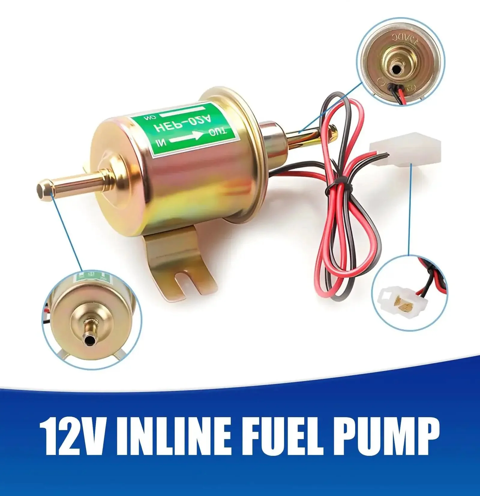 12V Low Pressure Electric Fuel Pump Replacement For Cars And Motorcycles Plunger Type Oil Pump Universal Fit Transfer Pump With Gold Aluminum Body Plug And Play Design High Efficiency Oil And Fuel Delivery For Smooth Starts And Reliable Performance - Image 2