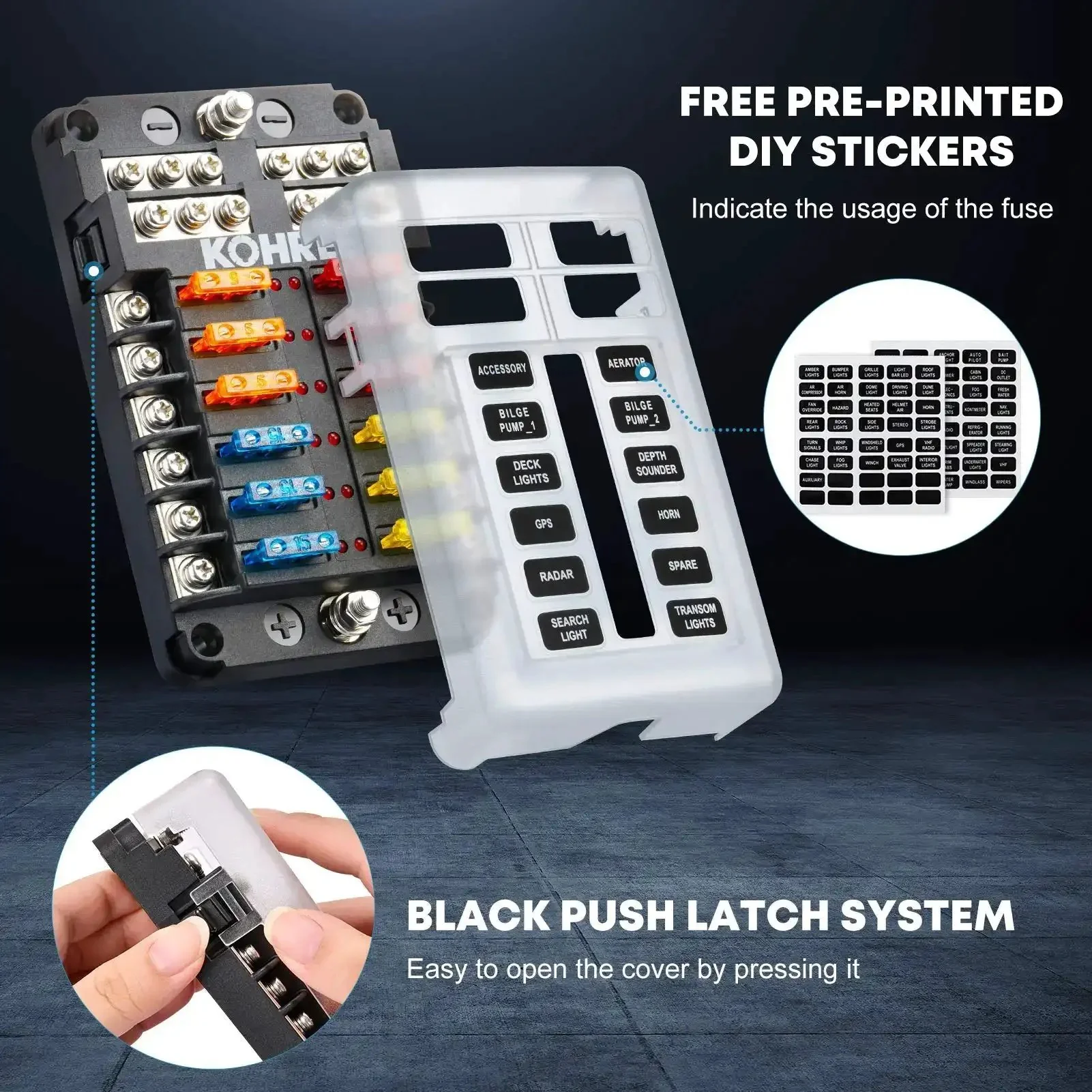 12V Marine Fuse Block With Waterproof Housing And LED Indicator, Includes 30 Fuses From 5A To 25A, Easy Diagnostics For Boat RV Car Truck, Built Tough 12V 24V Electrical Panel And Fuse Box Holder - Image 7