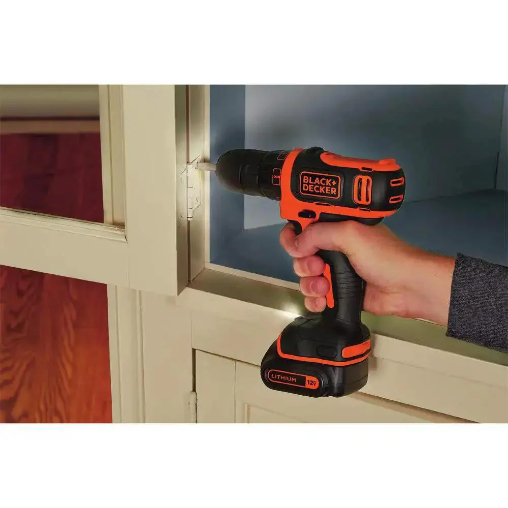 12V Max Drill And Home Tool Kit 60 Piece Set With Compact Lithium Ion Drill Driver LED Work Light Mid Handle Comfort Long Lasting Battery Value Over 125 Dollars Ideal For DIY Projects And Quick Home Repairs - Image 5