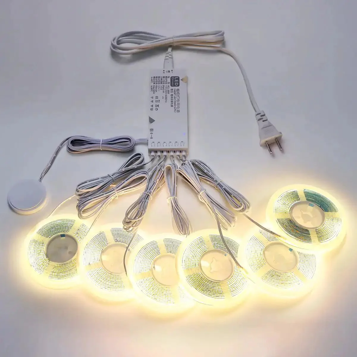 12V Modular COB LED Cabinet Light Strips, 6 X 3.3ft, Touch Dimmer, 3000K Warm Glow, Hidden Sensor, Easy Install, Perfect For Display Cabinets, Wardrobes, Shelves, Wood Slat Wall Panels, And Showcases - Image 4