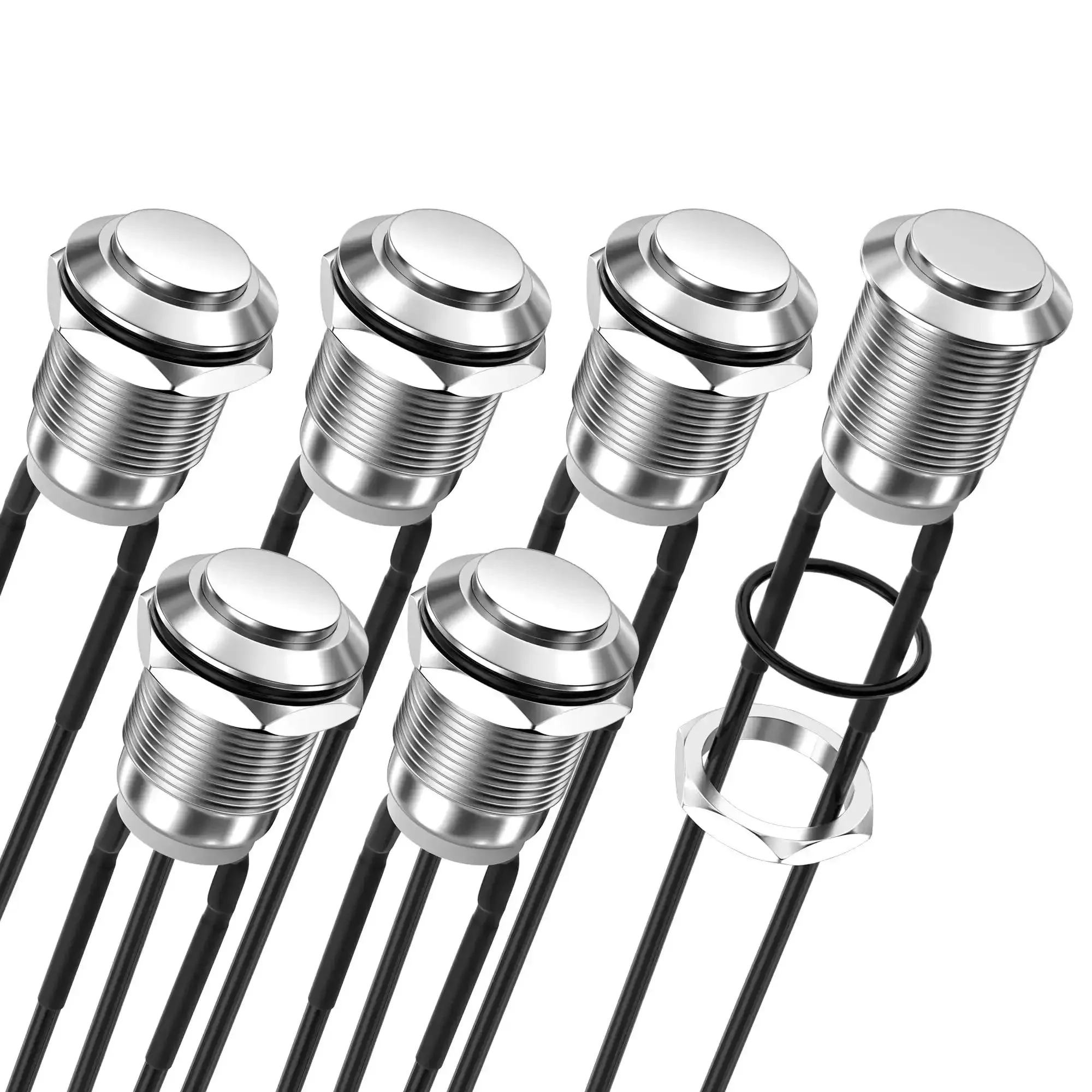 12V Momentary Push Button Switch 12mm Metal Waterproof Push Button Silver Normally Open SPST 2 Pin for Automotive Car Marine Boat Electronics Six Pack Built To Last Tough As Nails