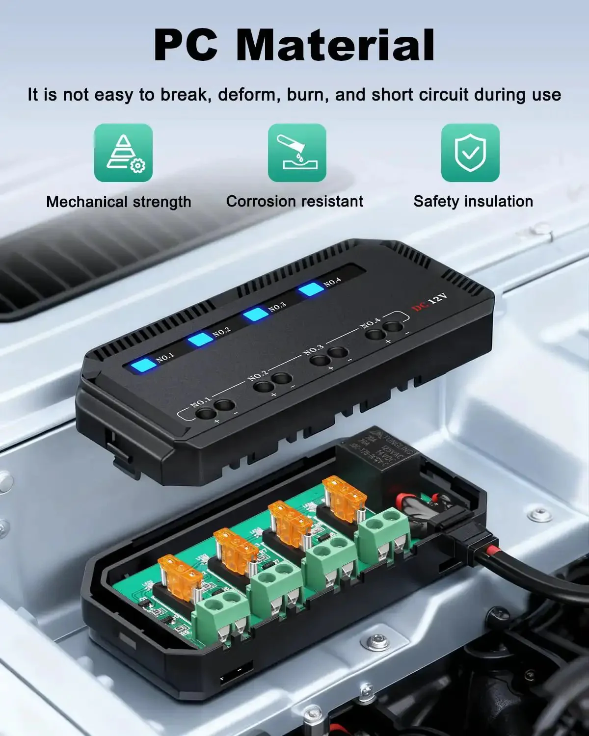 12V Motorcycle Fuse Block Kit With 20A Relay Box And LED Indicator, Four Circuit Automotive Fuse Box Holder For Cars, ATVs, UTVs, Easy Install Ride Ready Power Distribution - Image 4