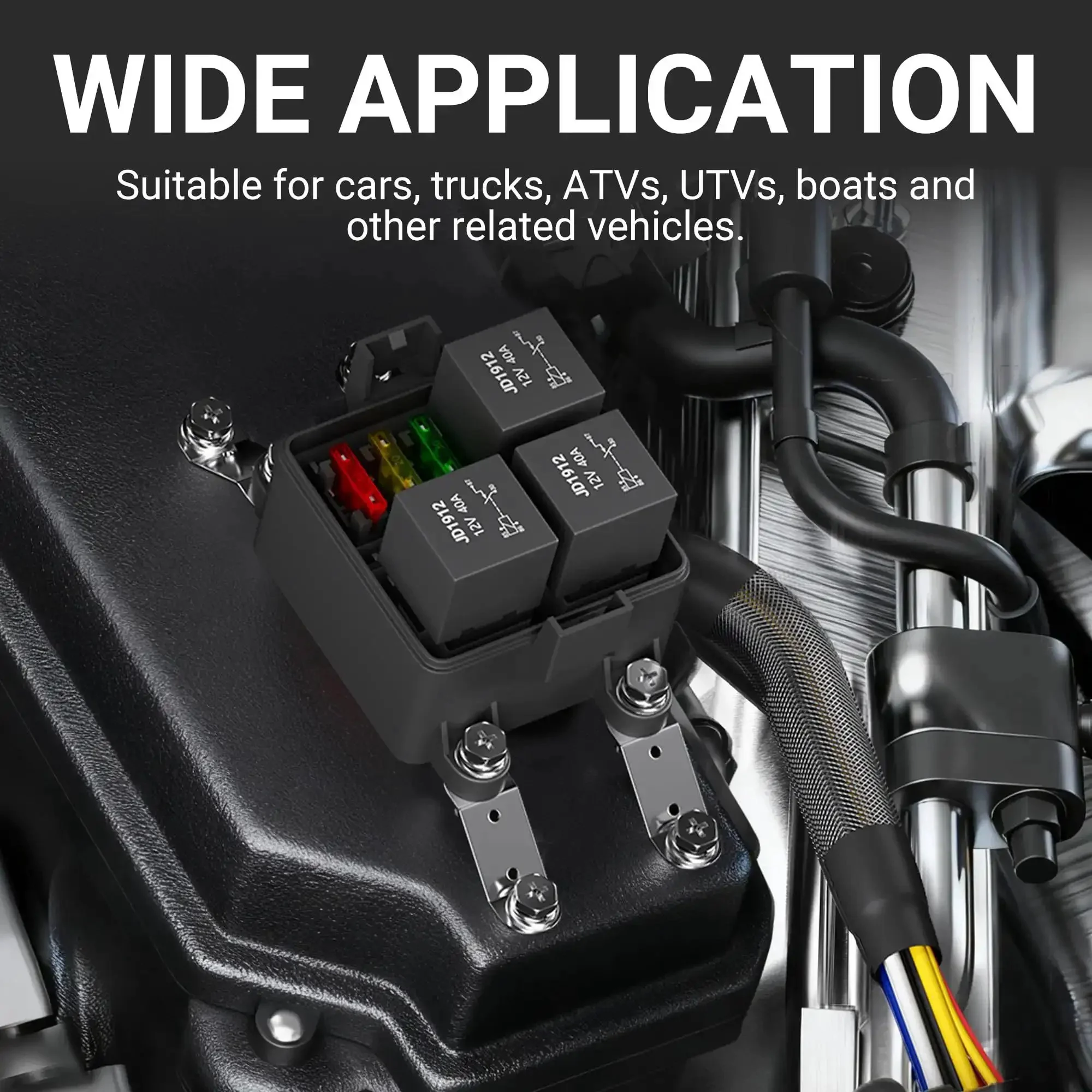 12V Three Way Waterproof Relay Box With Pre Wired Fuses And Relays, 3x4 Pin, 40A Relay, Includes ATC ATO Blade Fuses, Sealed Automotive Car Truck Boat Electrical Box - Image 2