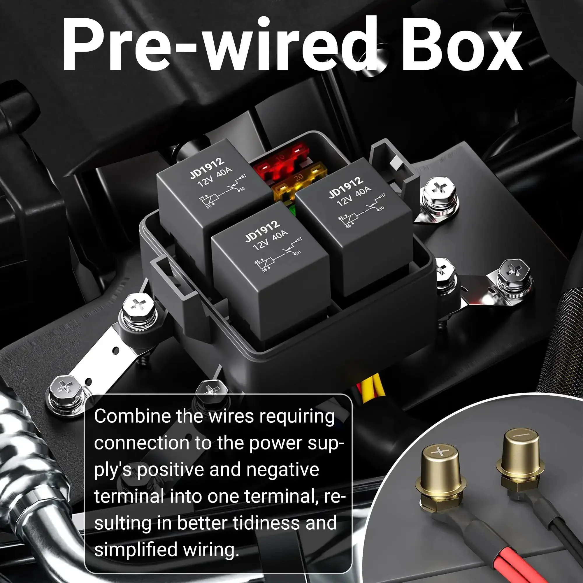 12V Three Way Waterproof Relay Box With Pre Wired Fuses And Relays, 3x4 Pin, 40A Relay, Includes ATC ATO Blade Fuses, Sealed Automotive Car Truck Boat Electrical Box - Image 3