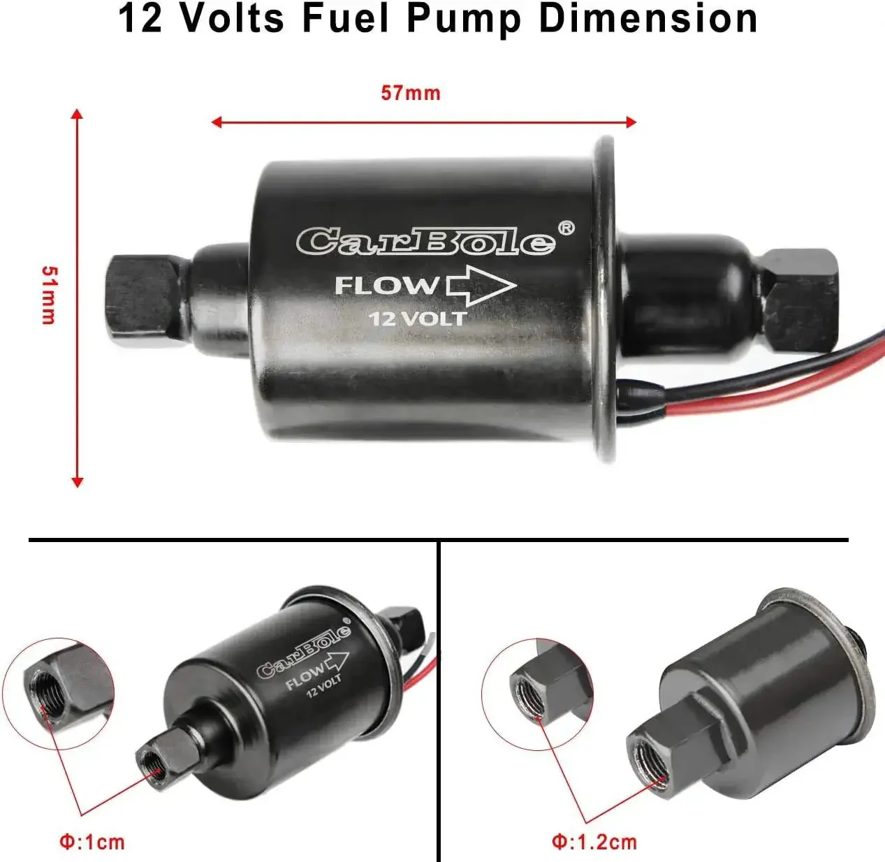 12V Universal Electric Fuel Pump With 5 To 9 PSI Output And 30 GPH Flow For Gasoline And Diesel Transfer Five Sixteenth Inch Inlet And Outlet, Ideal For Carburetor Engines, Not Suitable For E85 Ethanol Methanol Or Race Fuel, Black - Image 5