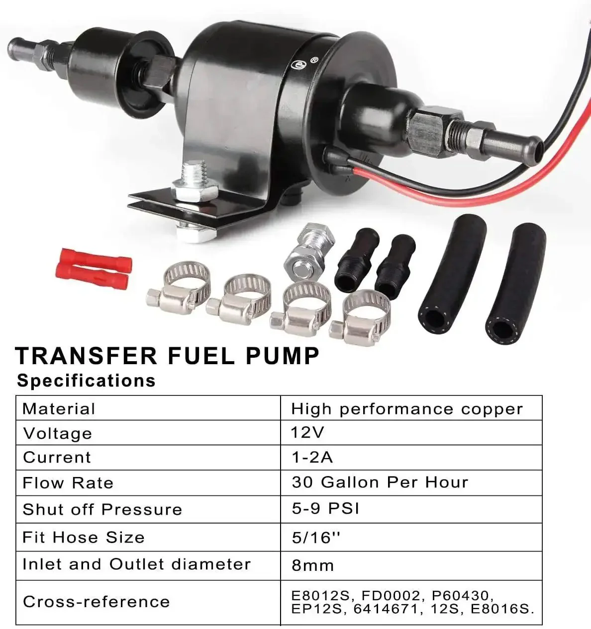 12V Universal Electric Fuel Pump With 5 To 9 PSI Output And 30 GPH Flow For Gasoline And Diesel Transfer Five Sixteenth Inch Inlet And Outlet, Ideal For Carburetor Engines, Not Suitable For E85 Ethanol Methanol Or Race Fuel, Black - Image 7