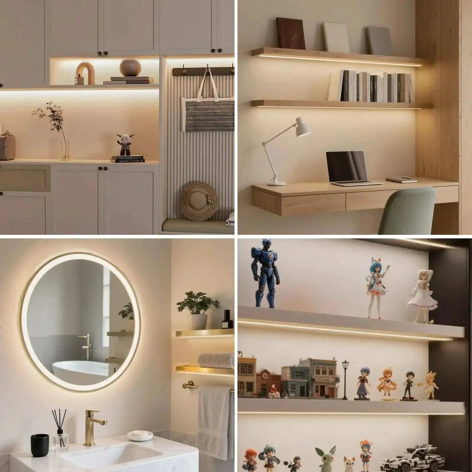 12V Warm White COB LED Strip Light Kit With 6.56Ft Length Self Adhesive Mount Parallel COB LEDs For Bright Even Lighting No Dark Spots Dimmable Touch Sensor Switch Ideal Under Cabinet Lighting Wood Slat Panels Display And Cabinet Lighting - Image 7