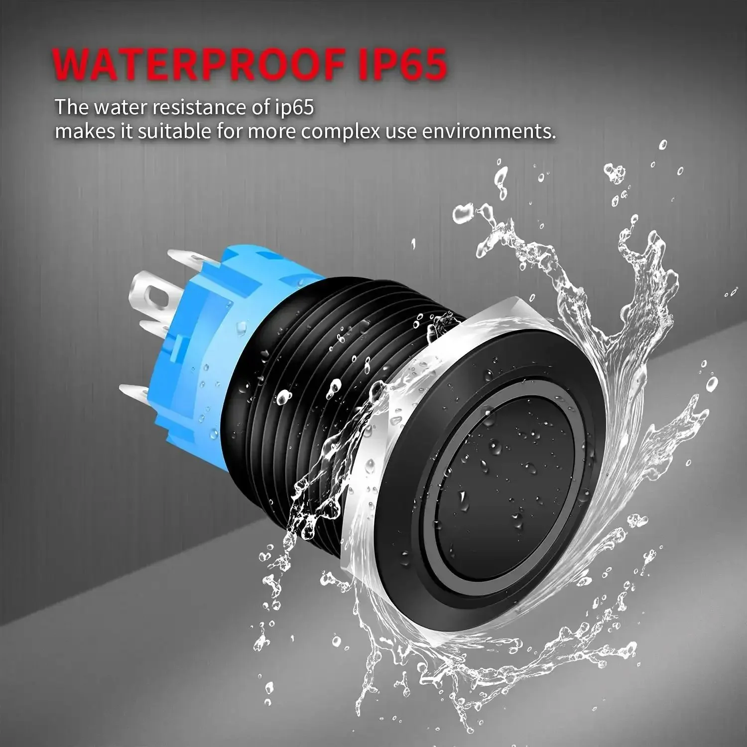 12V Waterproof 22mm Latching Push Button Switch With Blue LED, Metal Panel Mount SPDT Maintained On Off Button 1NC 1NO Marine Grade, 5A 12VDC, IP65 Waterproof, Beefy Dash Ready 2 Pack - Image 3