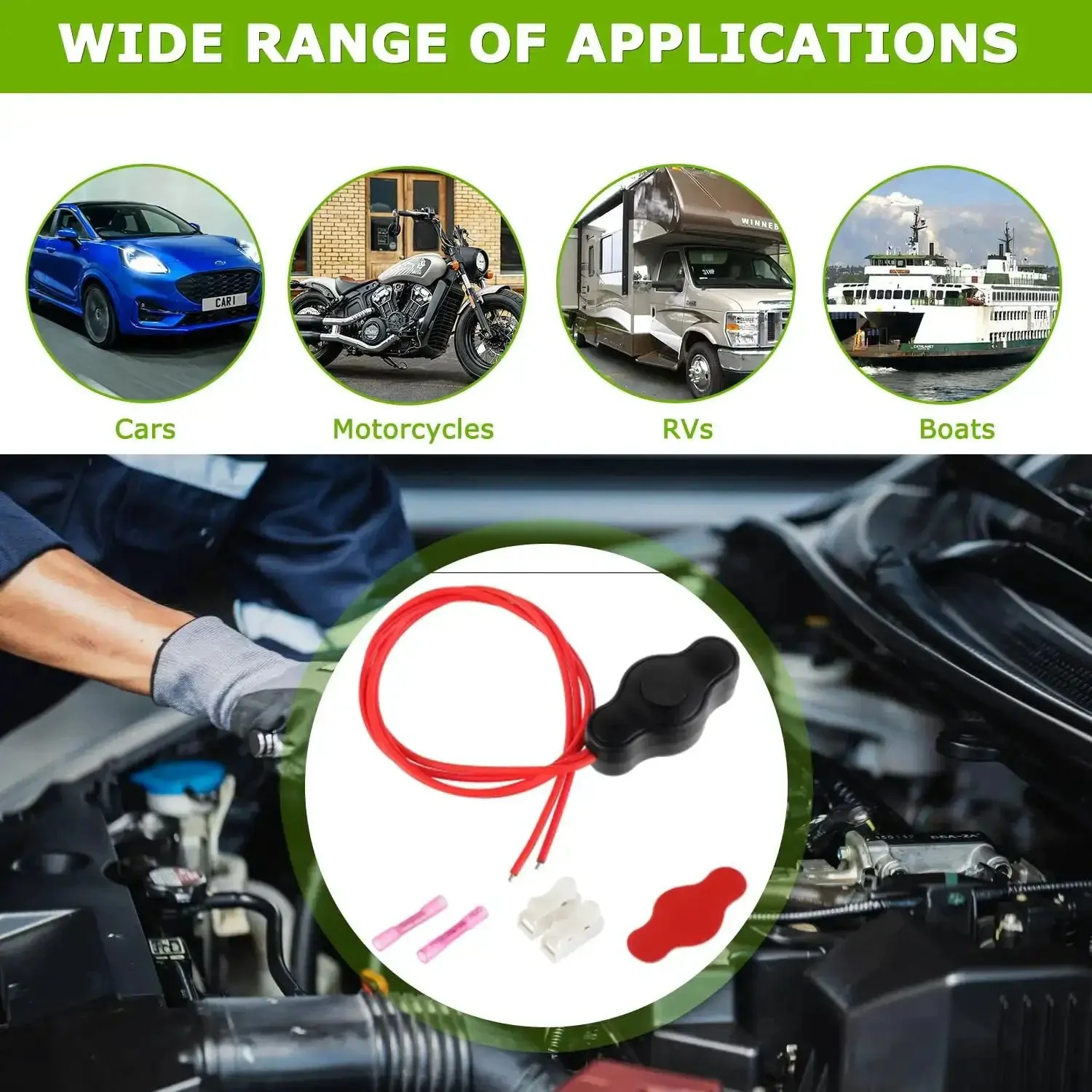 12V Waterproof Push Button Switch With Quick Connector For LED Accent Lighting On Motorcycles Cars Trucks ATVs Golf Carts And More Flush Mount Rectangular Base With Dust Cover Press For Simple On Off Control - Image 2