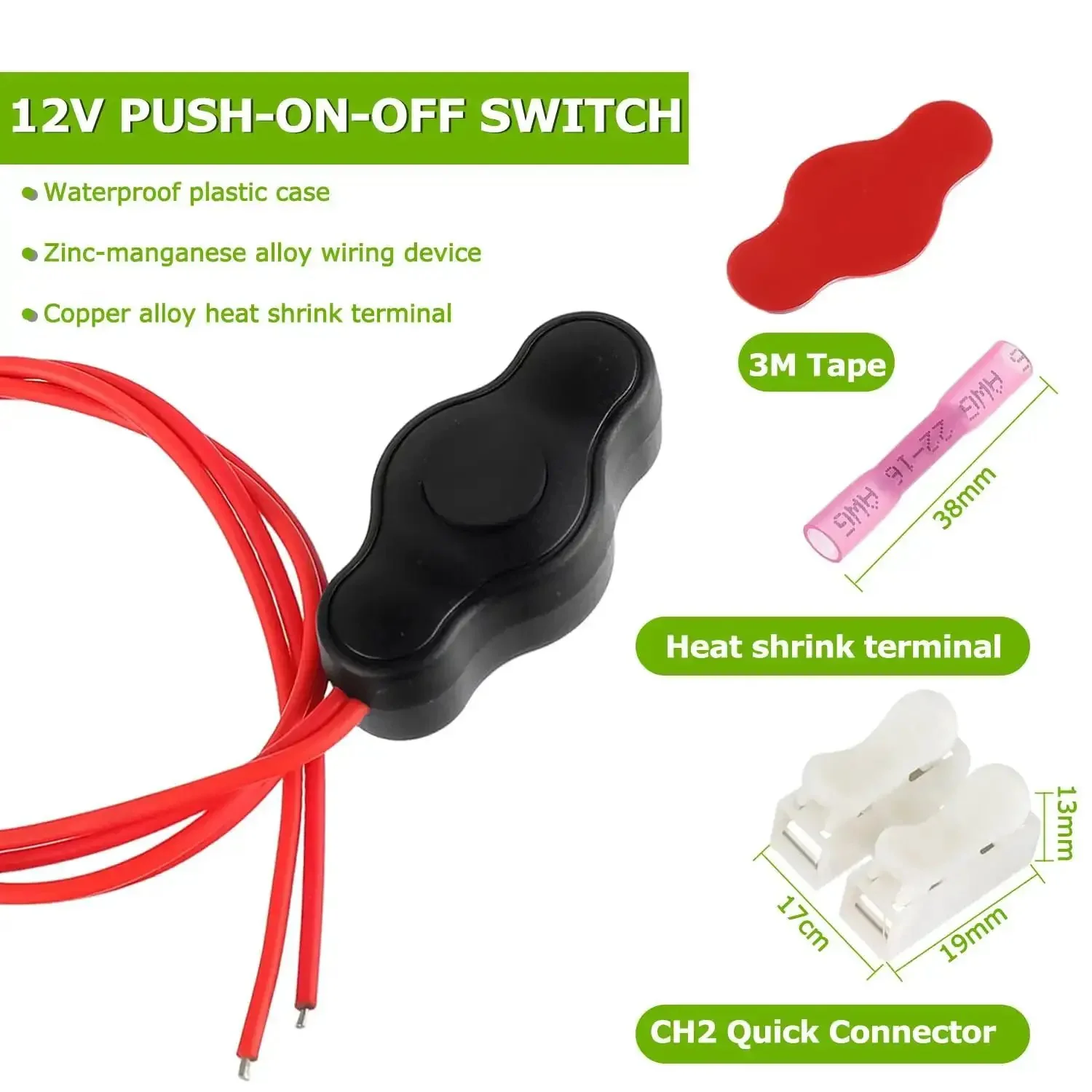 12V Waterproof Push Button Switch With Quick Connector For LED Accent Lighting On Motorcycles Cars Trucks ATVs Golf Carts And More Flush Mount Rectangular Base With Dust Cover Press For Simple On Off Control - Image 6