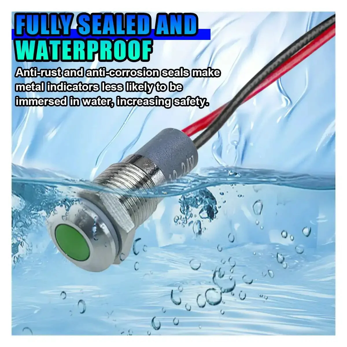 12V/24V Waterproof LED Indicator Light With 8mm Mount Metal Shell Panel Dash Light For Cars Trucks Boats Signal Pilot Lamp With Wire Green Indicator Easy Install - Image 2
