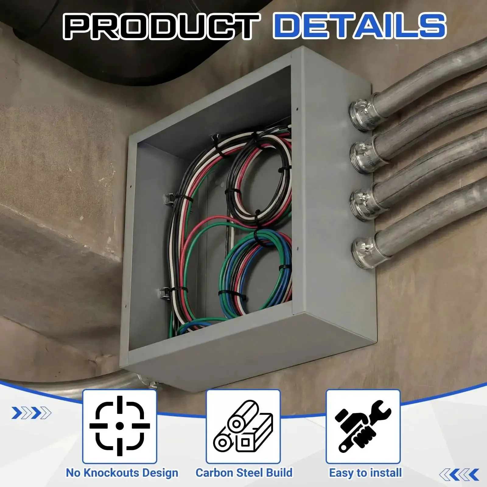 12x12x6 Inch Beefy Steel Electrical Enclosure Pull Box With Screw Cover, Wall Mount, Outdoor Watertight Junction Box Painted Gray, No Knockouts For Conduit Wiring - Image 5