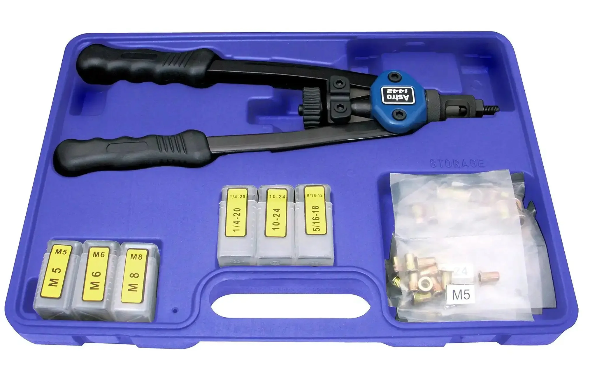 13-Inch Nut And Thread Hand Riveter Kit With Toolless Quick-Change Head Spring Loaded Inner Hex Sleeve And Easy Mandrel And Nose Piece Swapping For Quick Setup No Disassembly Necessary - Image 4