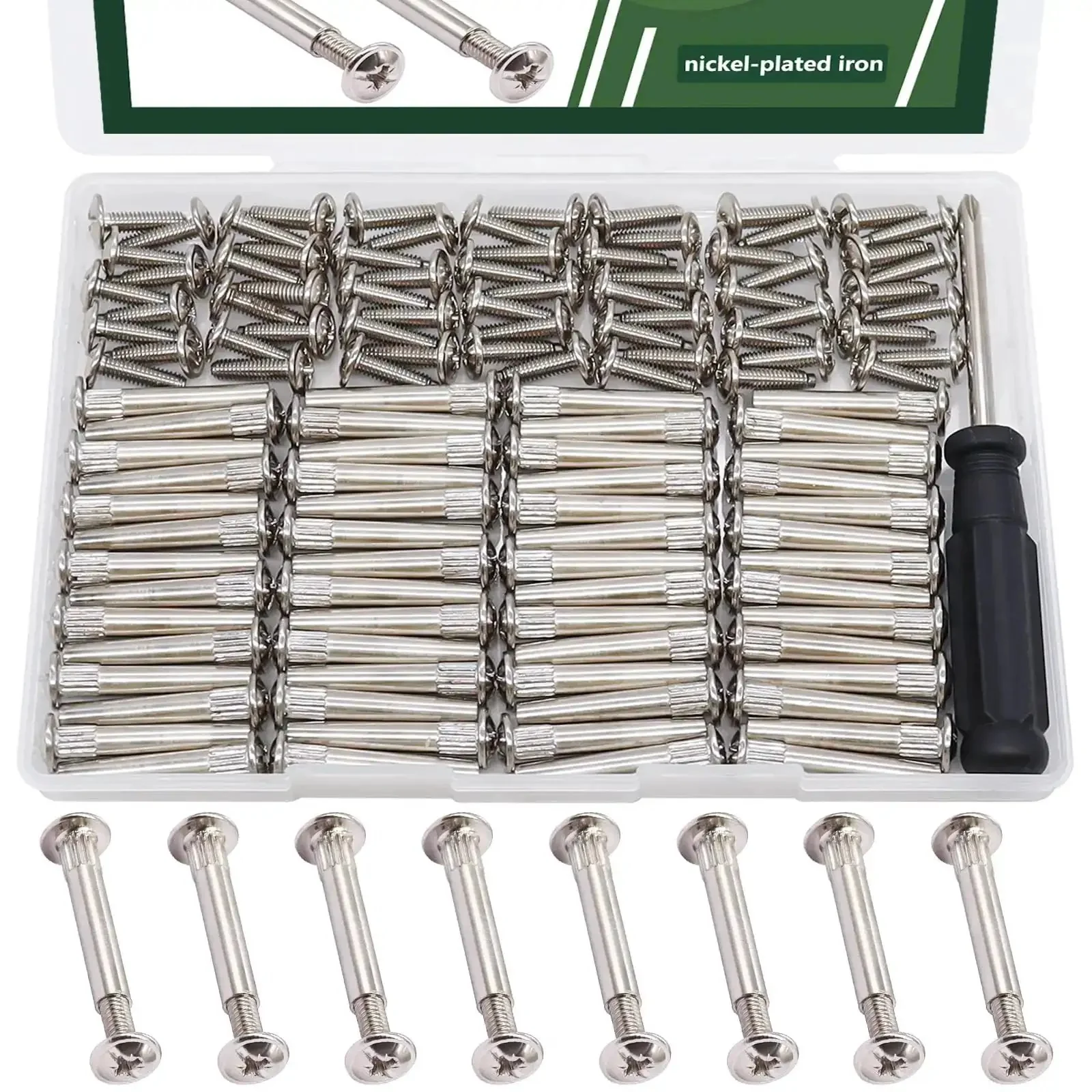 130 Piece M4 Furniture Connector Bolts And Cap Nuts Kit For Wood Cabinets Panels Doors Bookshelves Cribs Nickel Plated Iron Rust Resistant Durable Fasteners Set Includes M4 X 17mm Screws And Binding Barrels 5x31mm Ideal For DIY Woodworking Projects