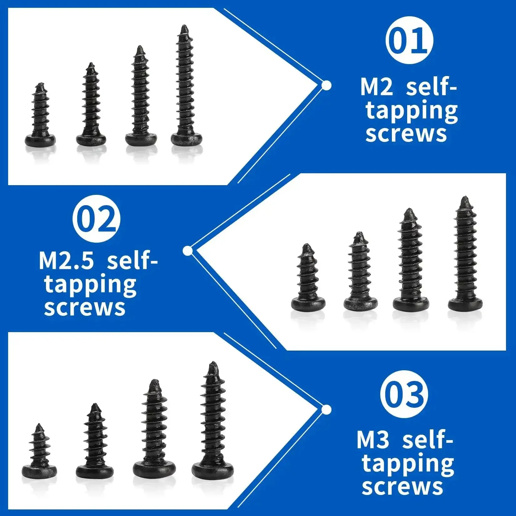 1300 Pcs Wood Screws Assortment Kit M2 M2.5 M3 Self Tapping Phillips Pan Head Screws For Wood And Plastic Furniture DIY Projects Black Durable Carbon Steel Construction For Lasting Use In Woodworking - Image 6