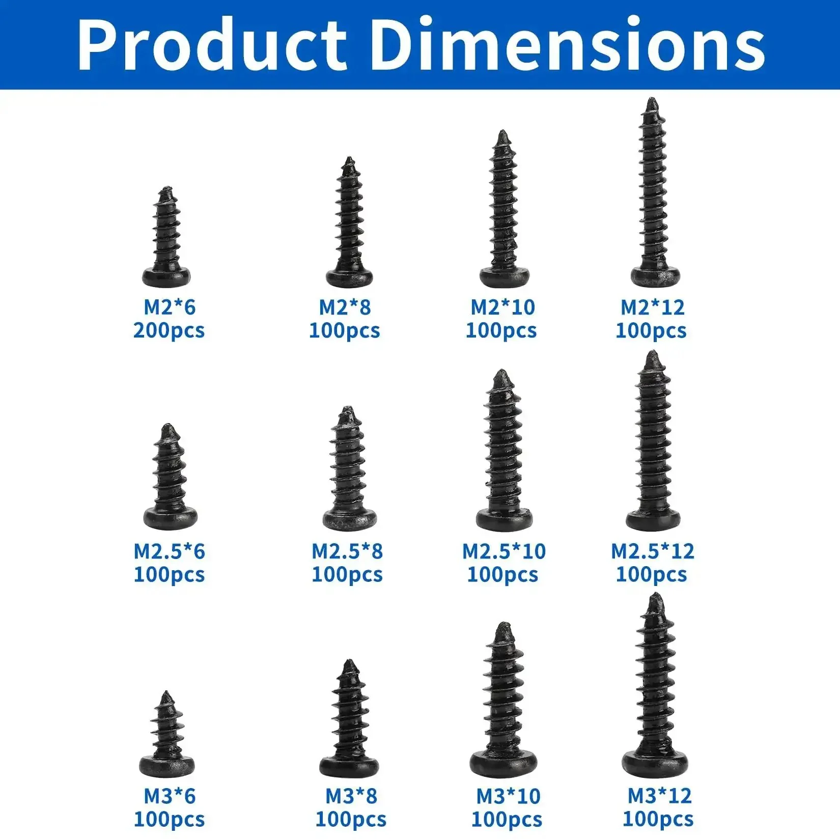 1300 Pcs Wood Screws Assortment Kit M2 M2.5 M3 Self Tapping Phillips Pan Head Screws For Wood And Plastic Furniture DIY Projects Black Durable Carbon Steel Construction For Lasting Use In Woodworking - Image 7