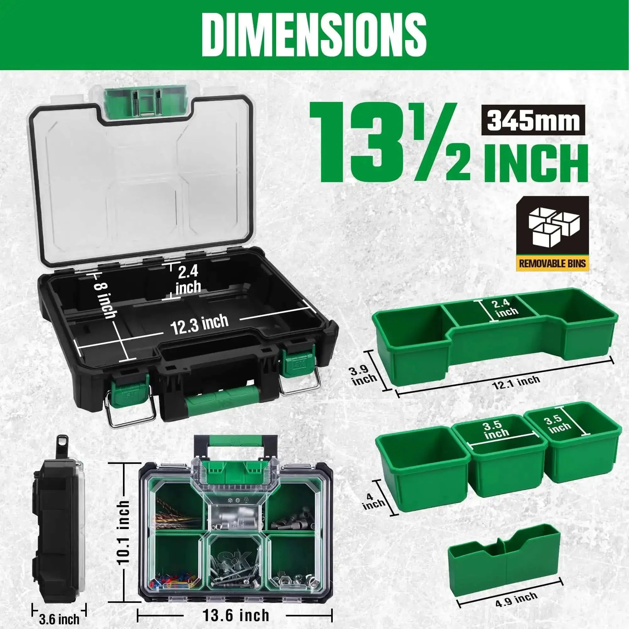 13.5 Inch Small Parts Organizer Box With Stackable Design, 7 Compartments And Removable Dividers, Clear Lid, IP65 Waterproof And Tough-As-Nails Impact-Resistant Case For Your Small Tools And Gear - Image 7