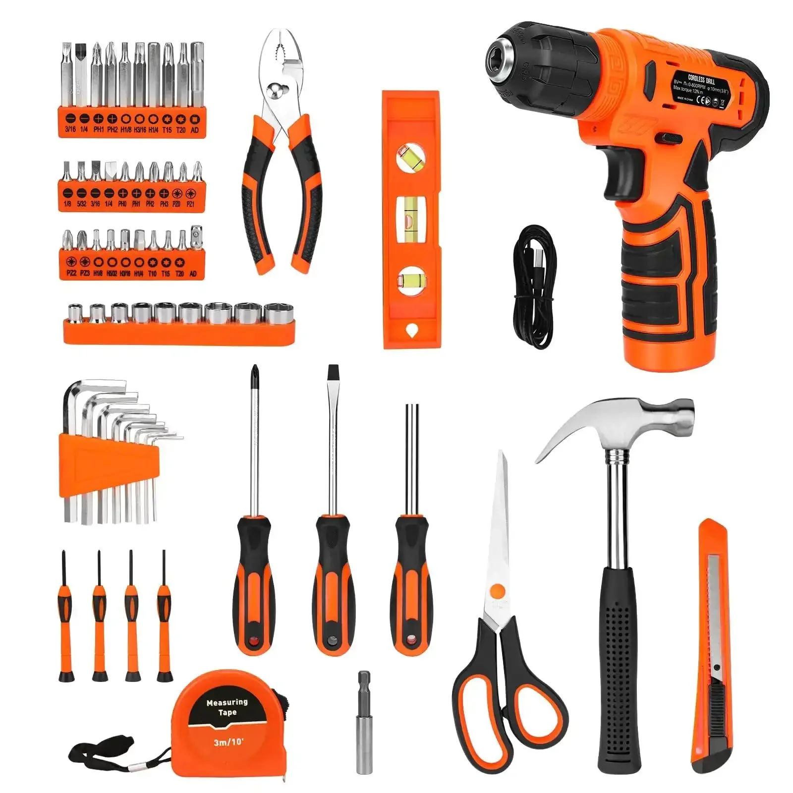 139 Piece Tool Set With 8V Cordless Drill Driver In Sturdy Toolbox Case Must Have Home Repair Kit For DIY Projects Handyman Ready General Household Tools For Quick Fixes And Projects - Image 8