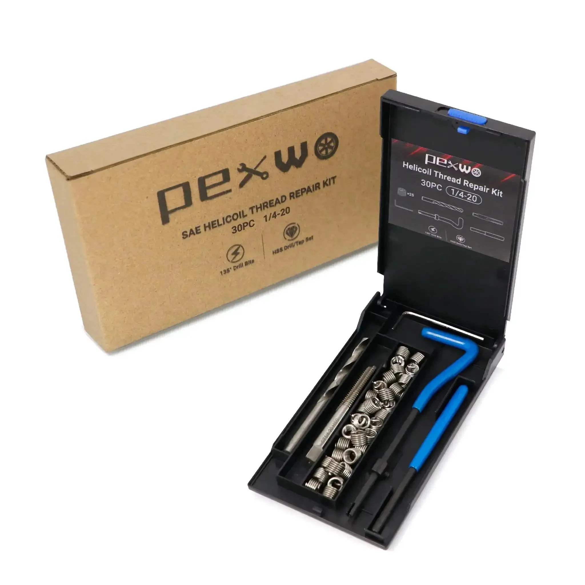 1/4-20 Helicoil Thread Repair Kit With HSS Drill Bit And Thread Inserts, SAE Internal Thread Rethreading Tool Set With Carry Case, Installation Tool, Break Off Tool, And Precision Tap For Fixing Stripped Threads