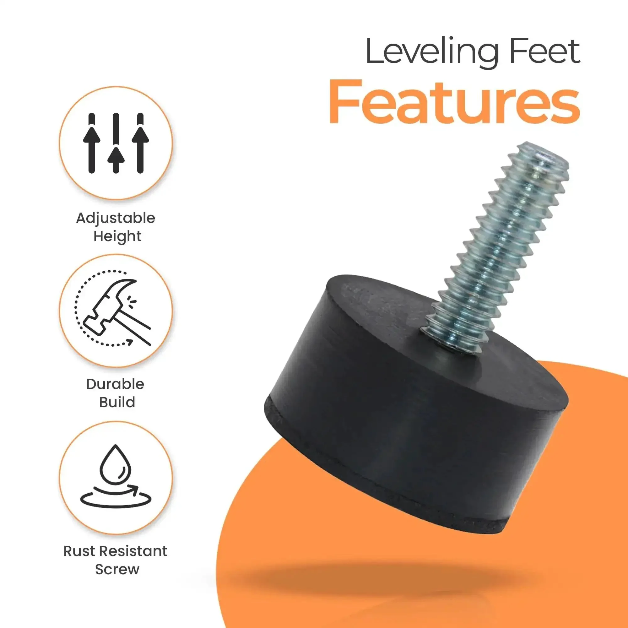 1/4-20 Rubber Adjustable Furniture Levelers, Eight Pack Leveling Feet Screws for Threaded Furniture Legs, Screw On Glide for Tables, Chairs, and Desks, No Slip, Easy Install, Built Tough for Home and Office - Image 5