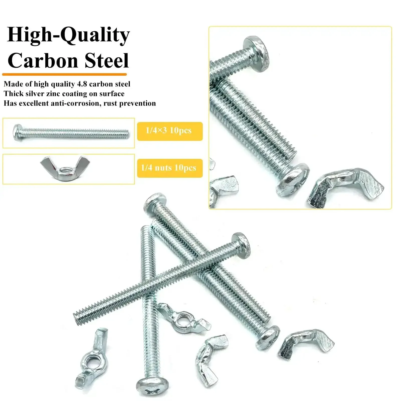 1/4-20 Wing Nuts And 1/4-20 X 3-Inch Phillips Head Machine Screws Kit Zinc Plated Carbon Steel With 10 Hand Tighten Wing Nuts And 10 Phillips Screws In Clear Plastic Box Handy Hardware Fasteners Assortment For DIY Projects - Image 6