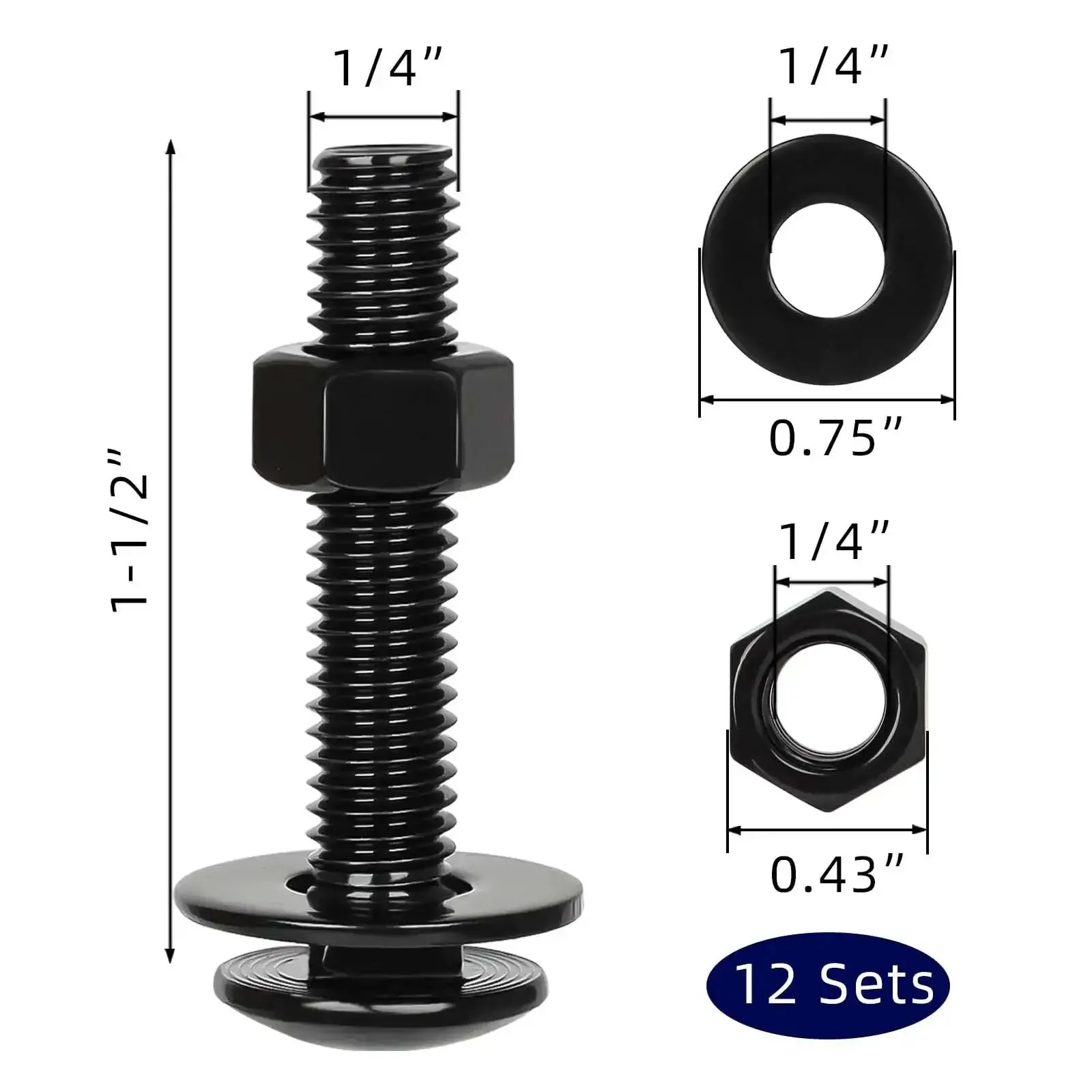 1/4-20 X 1-1/2 Inch Carriage Bolt Kit In Stainless 304 Heavy Duty With Hex Nuts And Flat Washers Round Head Square Neck Full Thread Black Finish 12 Sets Built To Last For Decks Furniture And Metal Frames - Image 5