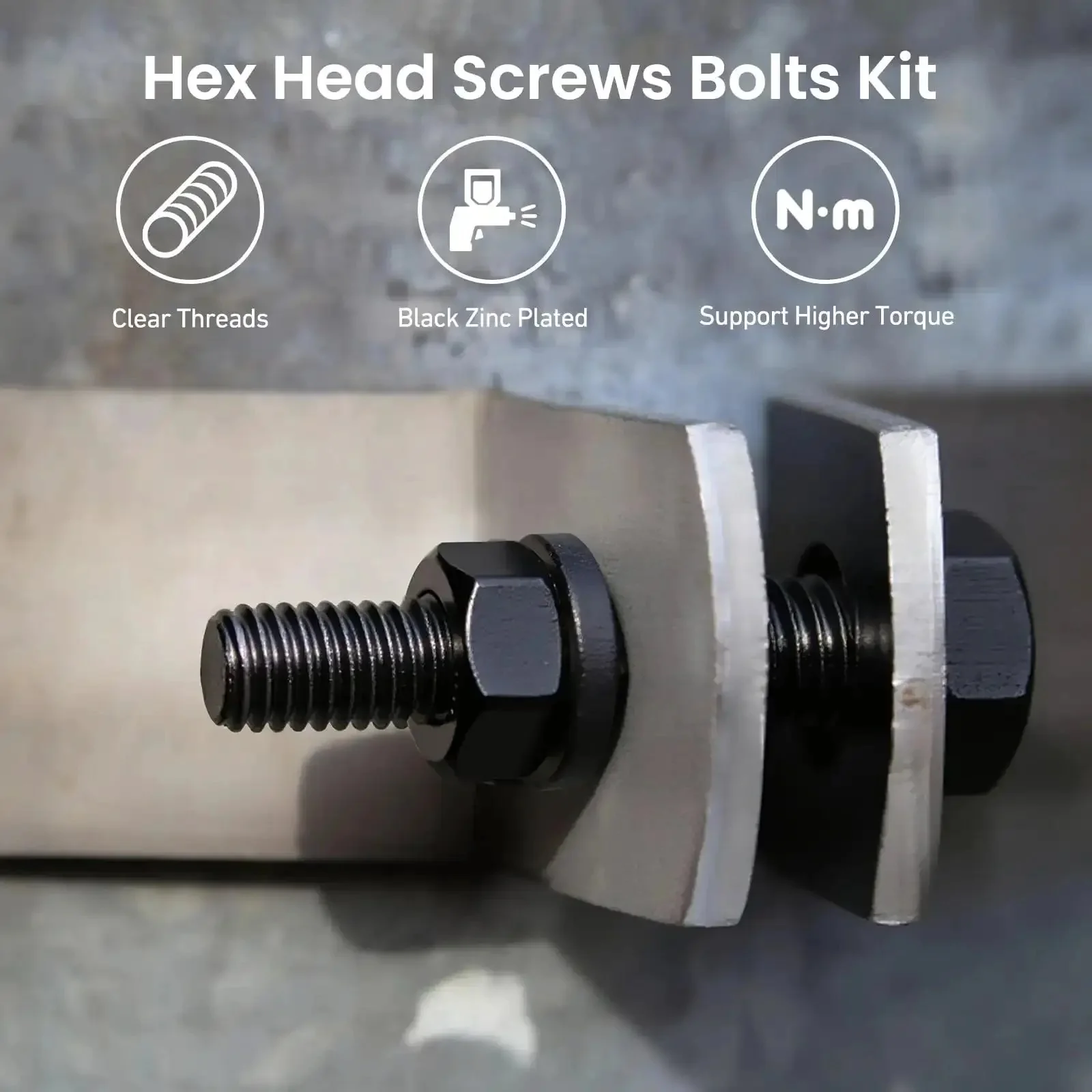 1/4-20 X 6 Inch Hex Head Bolts Kit With Nuts, Flat And Lock Washers, Fully Threaded Black Zinc Plated 304 Stainless Steel 18-8 Set For Heavy Duty Fastening, Furniture, Metalworking And DIY Projects 8 Sets - Image 2