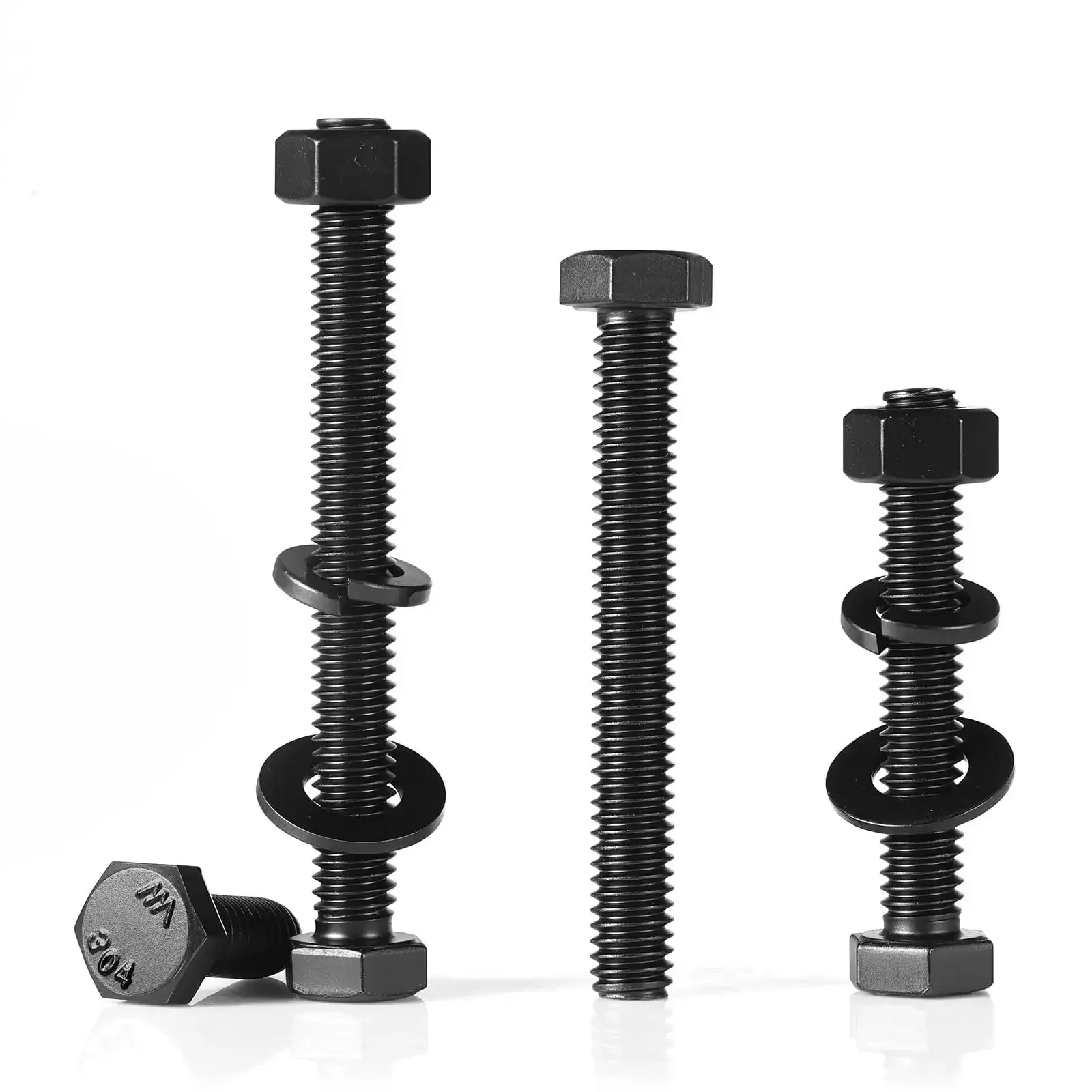 1/4-20 X 6 Inch Hex Head Bolts Kit With Nuts, Flat And Lock Washers, Fully Threaded Black Zinc Plated 304 Stainless Steel 18-8 Set For Heavy Duty Fastening, Furniture, Metalworking And DIY Projects 8 Sets - Image 3