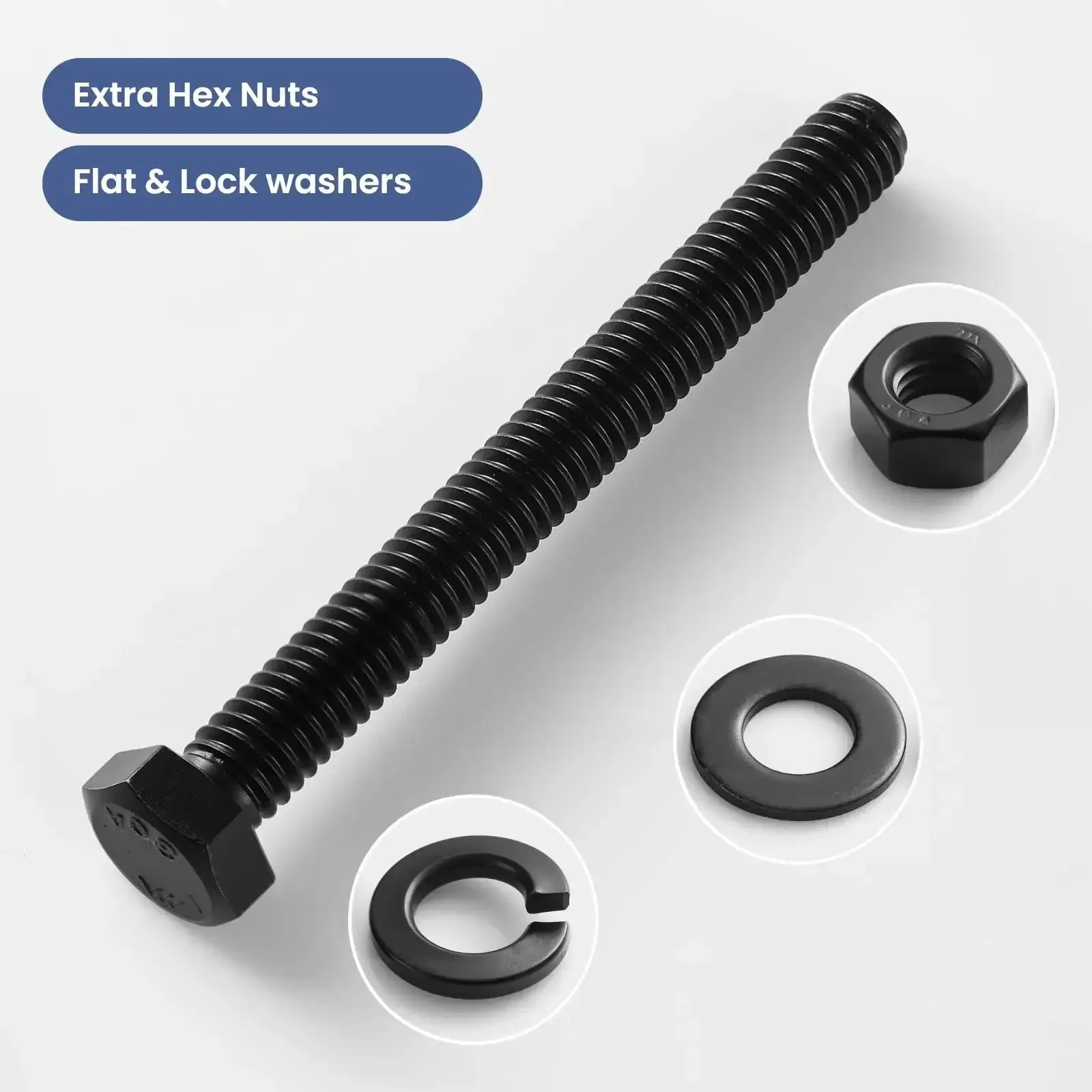 1/4-20 X 6 Inch Hex Head Bolts Kit With Nuts, Flat And Lock Washers, Fully Threaded Black Zinc Plated 304 Stainless Steel 18-8 Set For Heavy Duty Fastening, Furniture, Metalworking And DIY Projects 8 Sets - Image 5