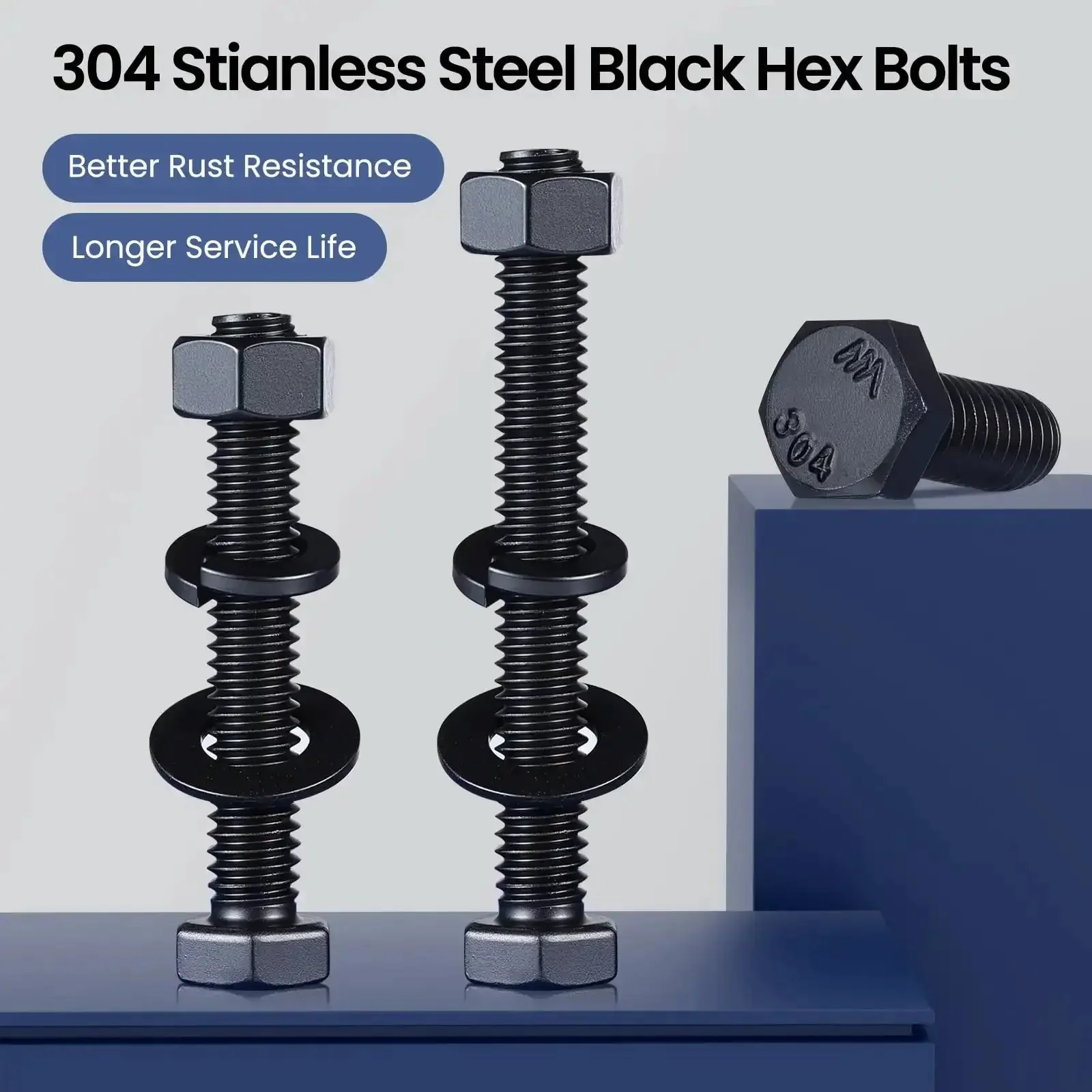 1/4-20 X 6 Inch Hex Head Bolts Kit With Nuts, Flat And Lock Washers, Fully Threaded Black Zinc Plated 304 Stainless Steel 18-8 Set For Heavy Duty Fastening, Furniture, Metalworking And DIY Projects 8 Sets - Image 6